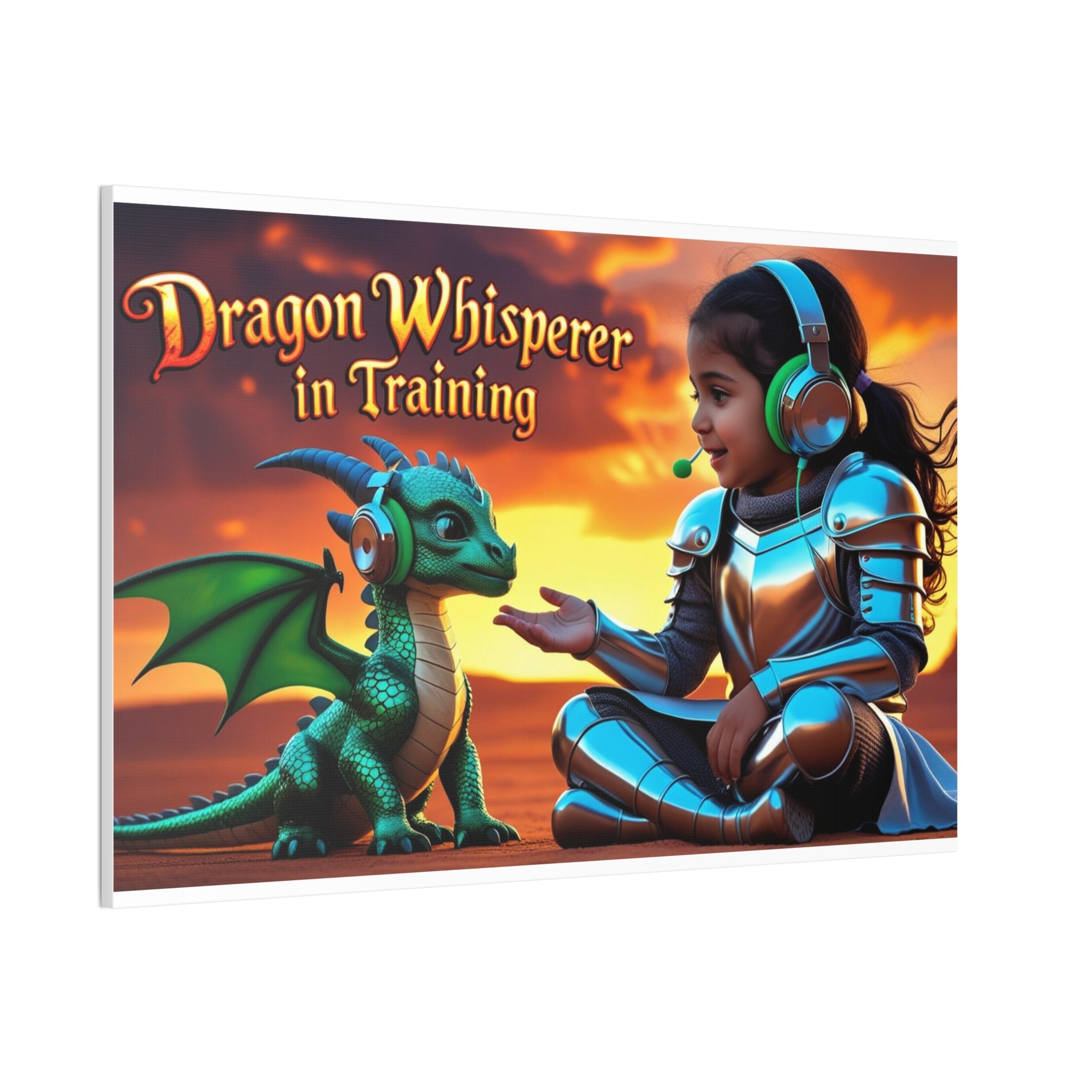 Dragon Whisperer (Girl) Canvas Print, Fantasy Wall Art, Kids Room Decor, Magical Artwork, Gift for Dragon Lovers, Adventure Theme