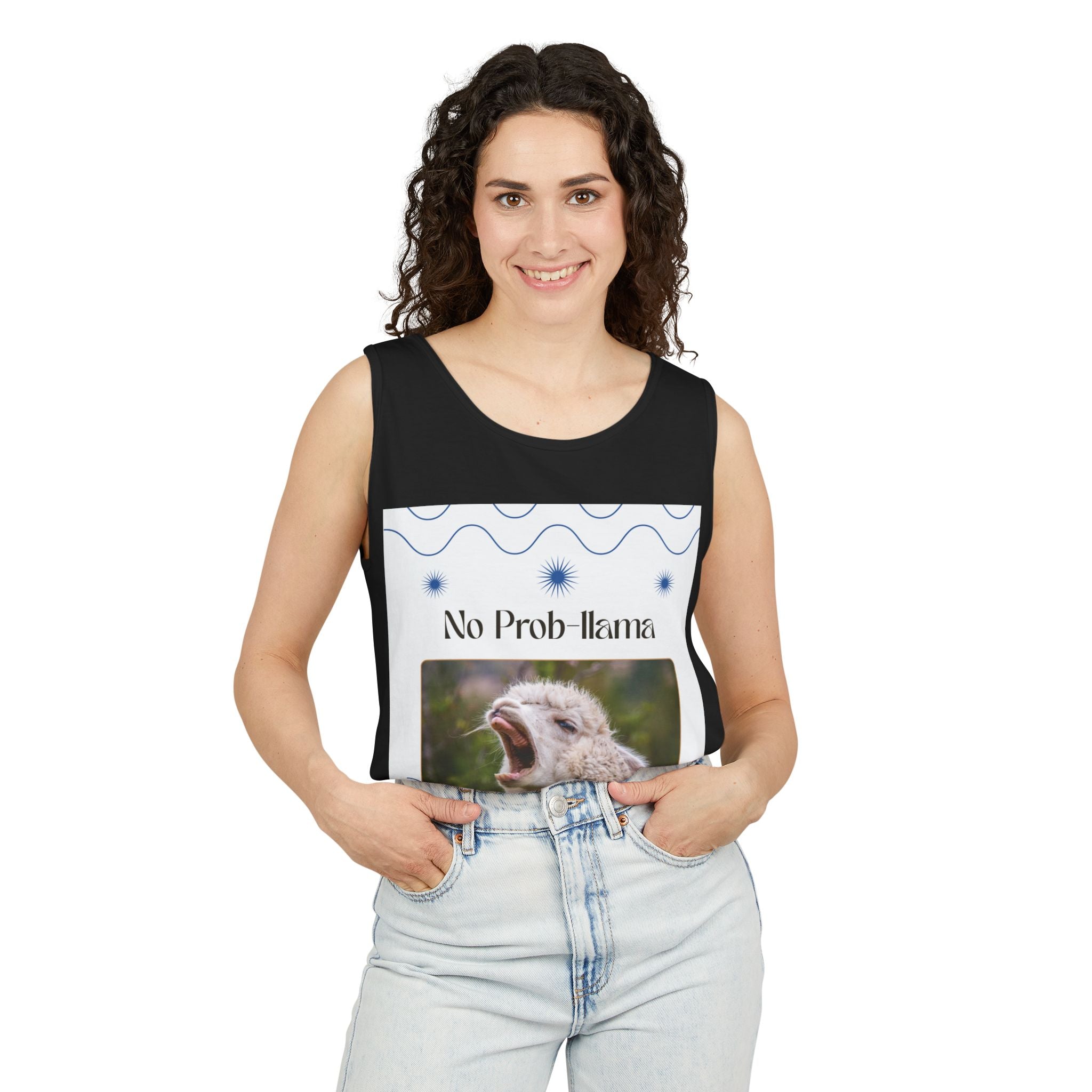 "No Prob-llama" Funny Tank Top – Cute Llama Graphic for Summer Vibes, Animal Lovers, Festivals & Chill Days
