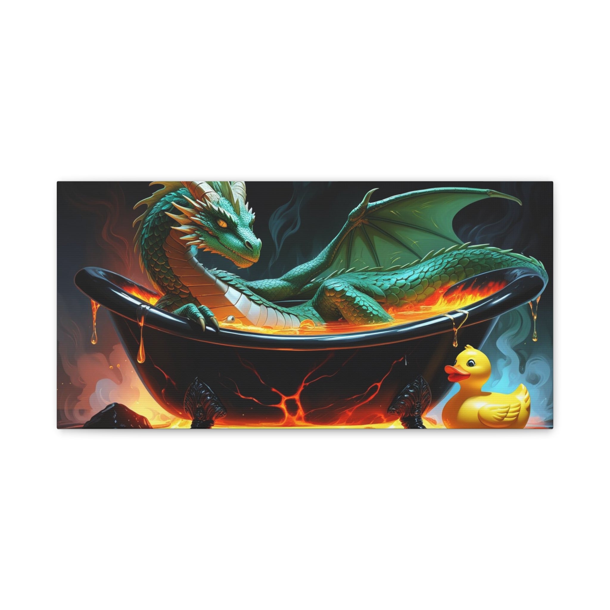 Whimsical Dragon In A Tub  Canvas Wall Art, Fantasy Decor, Kids Room Decor, Unique Gifts for Dragon Lovers, Cute Bathroom Art, Magical Home Decor