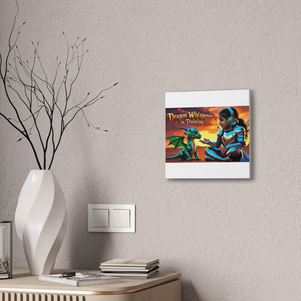 Dragon Whisperer (Girl) Canvas Print, Fantasy Wall Art, Kids Room Decor, Magical Artwork, Gift for Dragon Lovers, Adventure Theme
