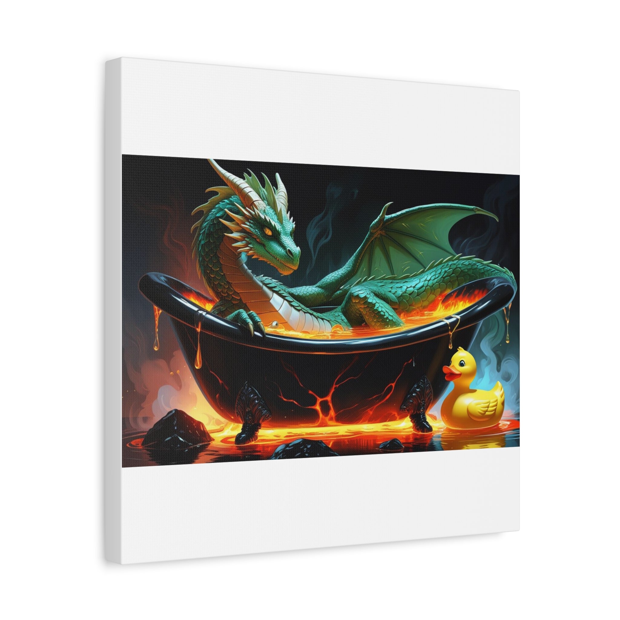 Whimsical Dragon In A Tub  Canvas Wall Art, Fantasy Decor, Kids Room Decor, Unique Gifts for Dragon Lovers, Cute Bathroom Art, Magical Home Decor