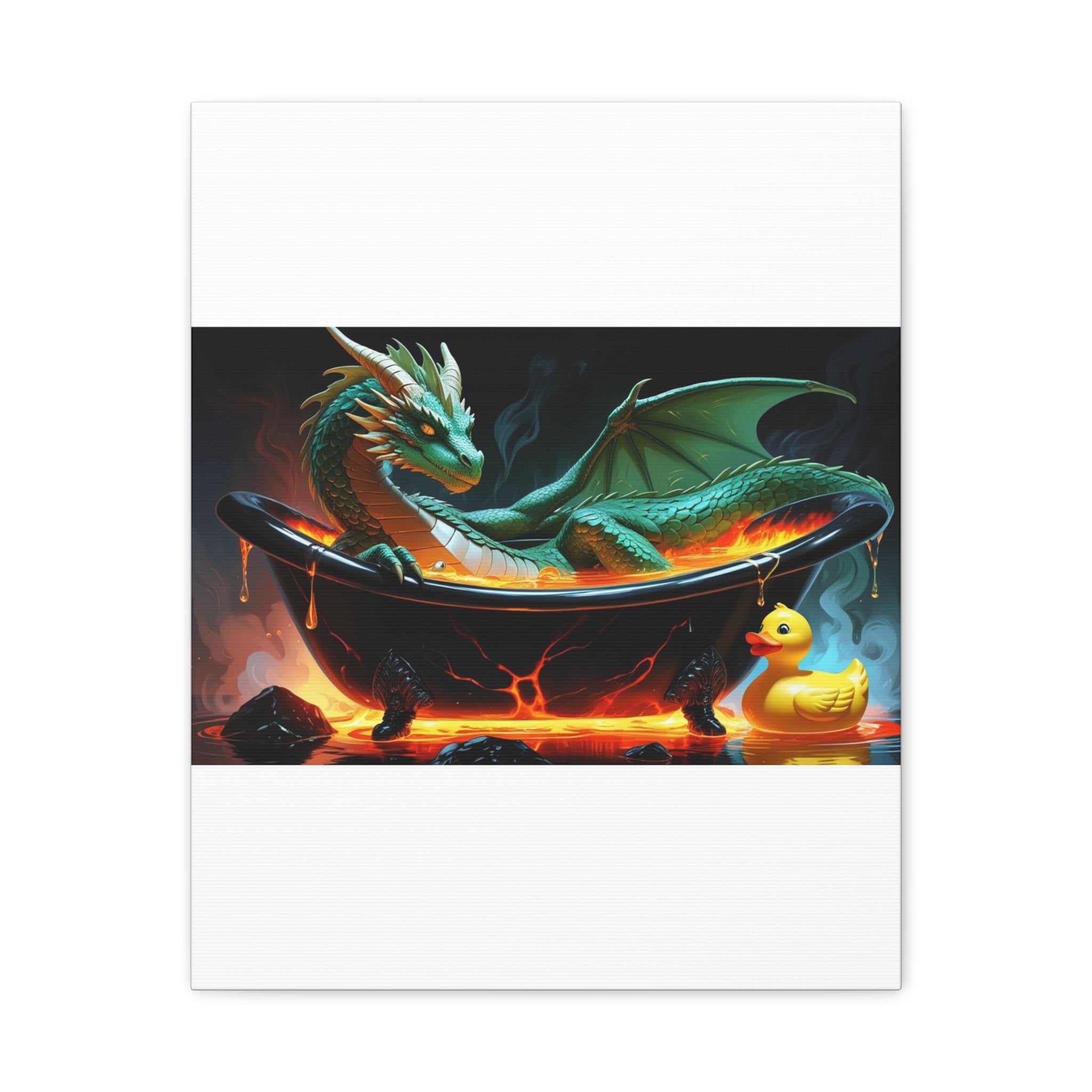 Whimsical Dragon In A Tub  Canvas Wall Art, Fantasy Decor, Kids Room Decor, Unique Gifts for Dragon Lovers, Cute Bathroom Art, Magical Home Decor