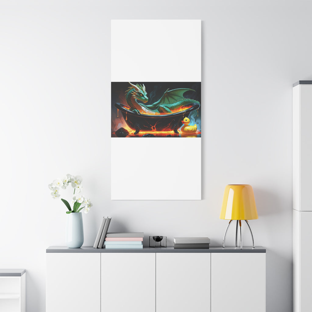 Whimsical Dragon In A Tub  Canvas Wall Art, Fantasy Decor, Kids Room Decor, Unique Gifts for Dragon Lovers, Cute Bathroom Art, Magical Home Decor