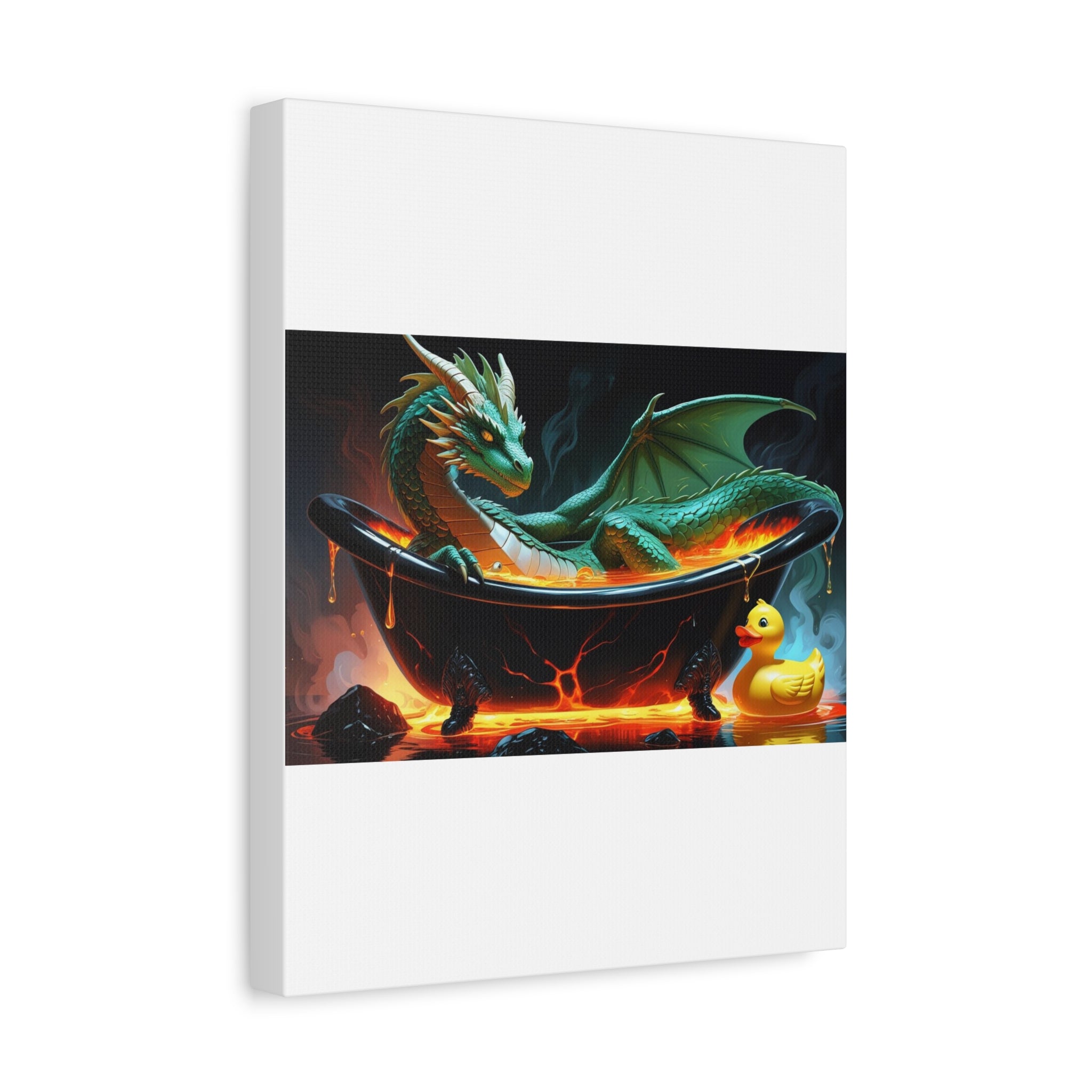 Whimsical Dragon In A Tub  Canvas Wall Art, Fantasy Decor, Kids Room Decor, Unique Gifts for Dragon Lovers, Cute Bathroom Art, Magical Home Decor