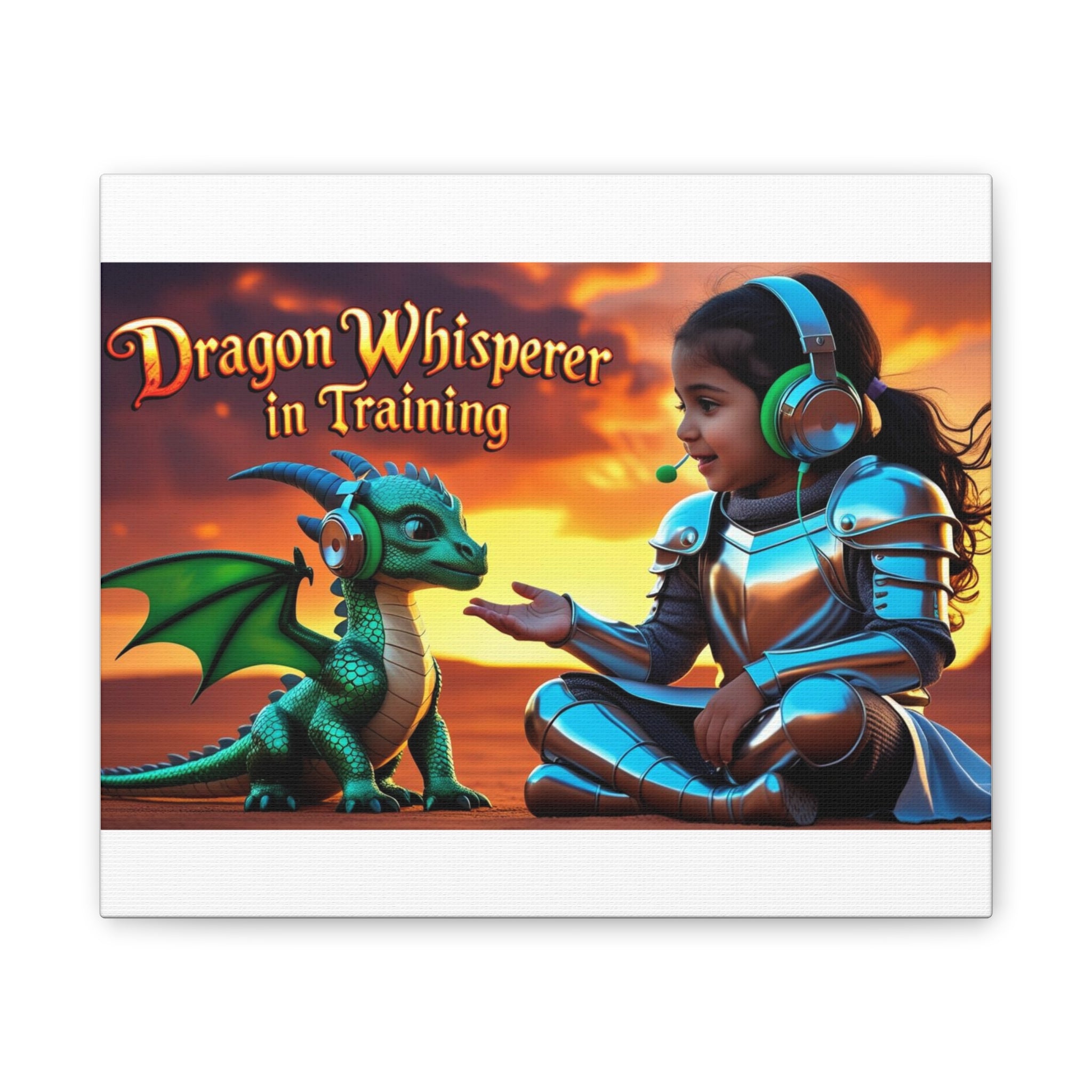 Dragon Whisperer (Girl) Canvas Print, Fantasy Wall Art, Kids Room Decor, Magical Artwork, Gift for Dragon Lovers, Adventure Theme