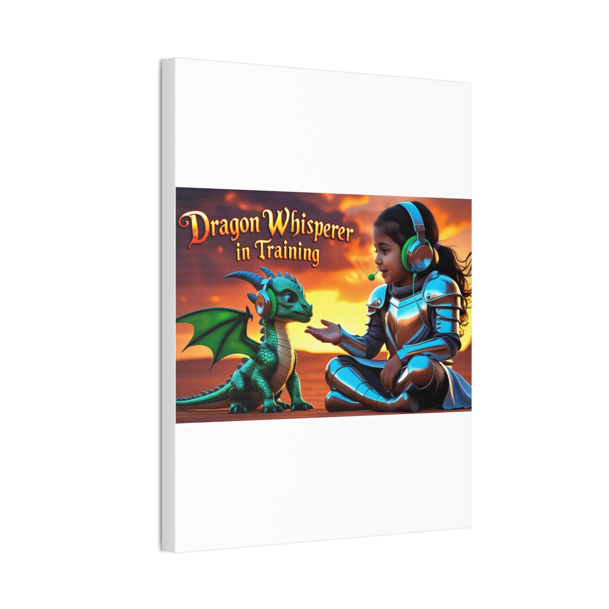 Dragon Whisperer (Girl) Canvas Print, Fantasy Wall Art, Kids Room Decor, Magical Artwork, Gift for Dragon Lovers, Adventure Theme