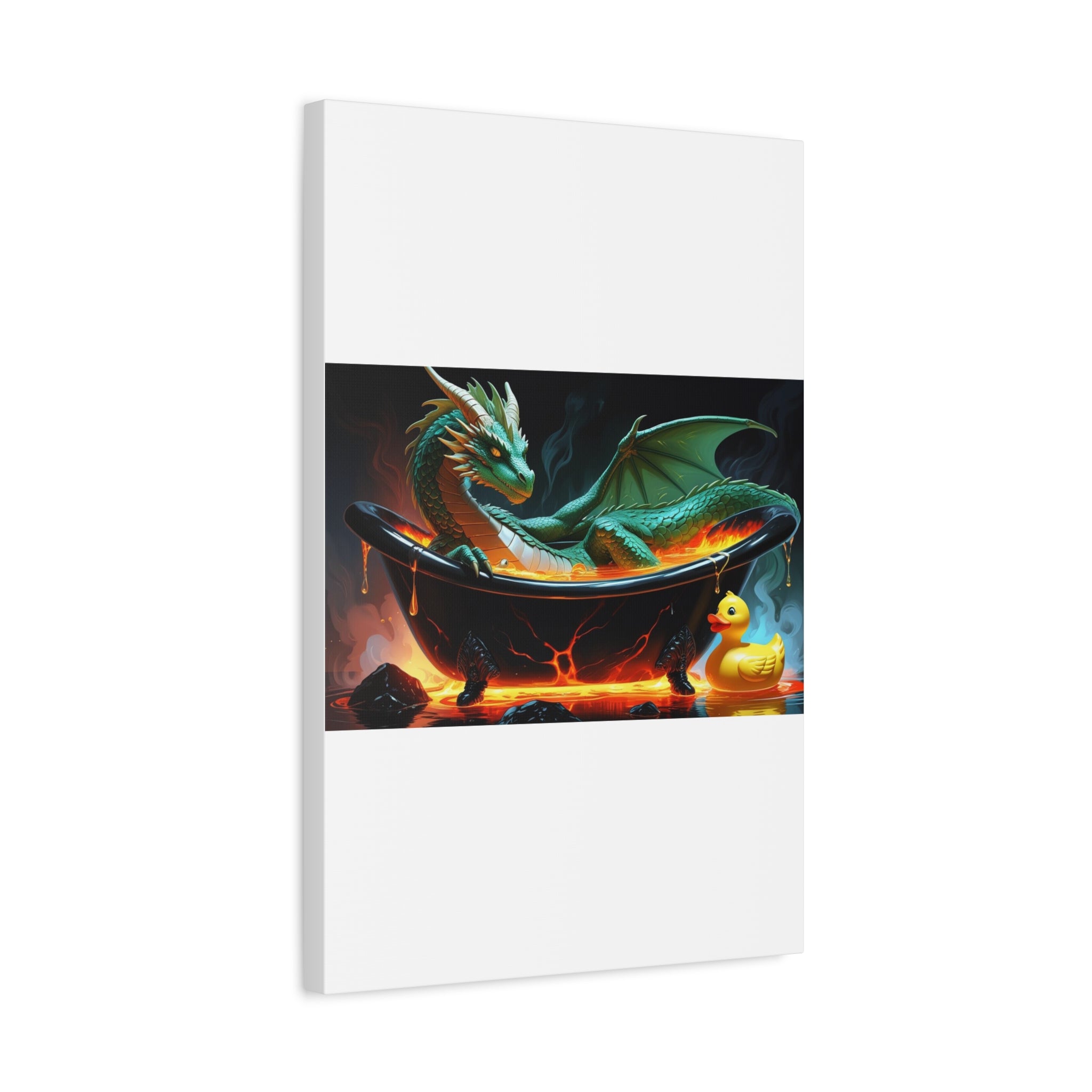 Whimsical Dragon In A Tub  Canvas Wall Art, Fantasy Decor, Kids Room Decor, Unique Gifts for Dragon Lovers, Cute Bathroom Art, Magical Home Decor