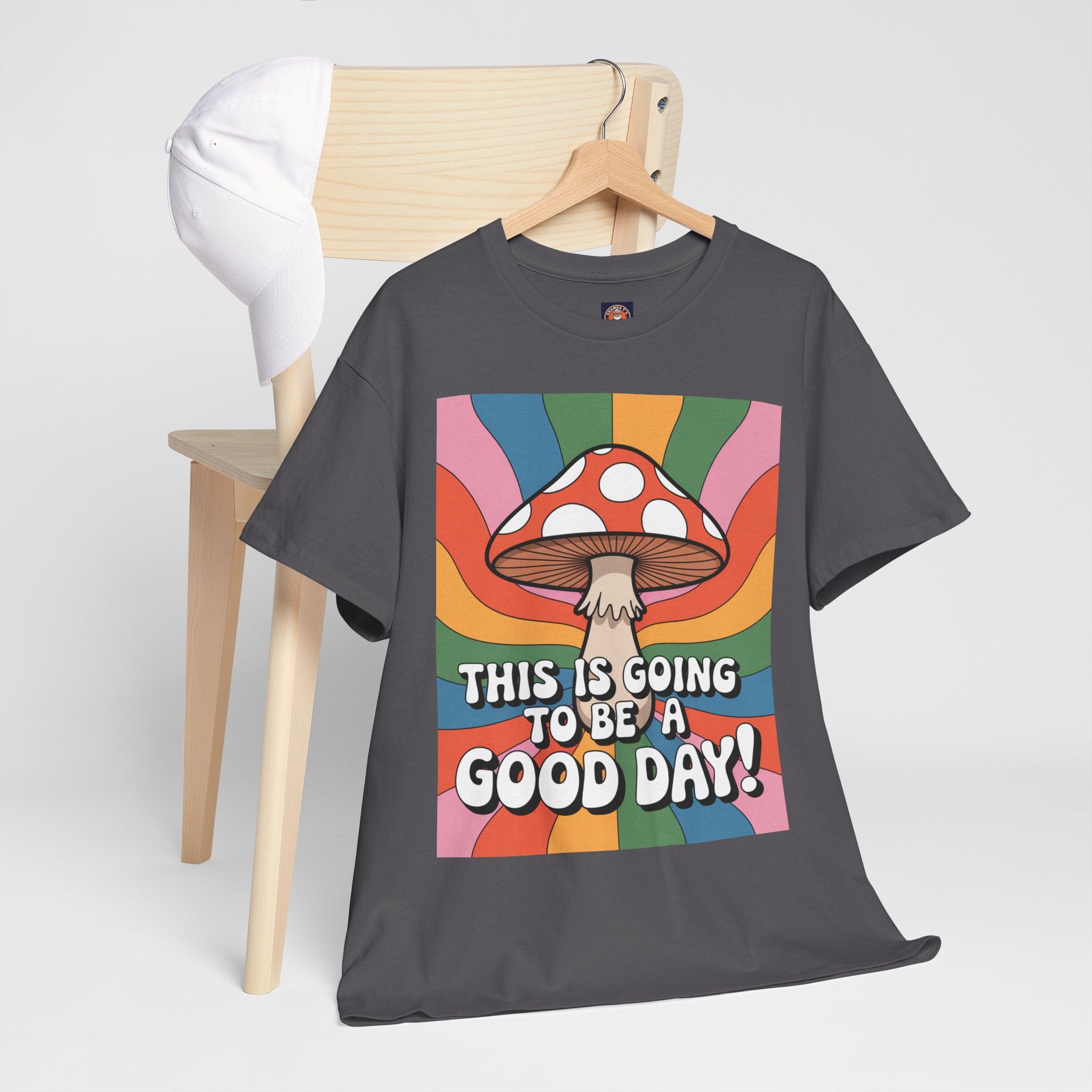 Fun Hippy Mushroom Cheerful Graphic Tee, Positive Vibes T-Shirt for Everyday Wear, Gift for Nature Lovers, Trendy Casual Wear, Eco-Friendly Fashion