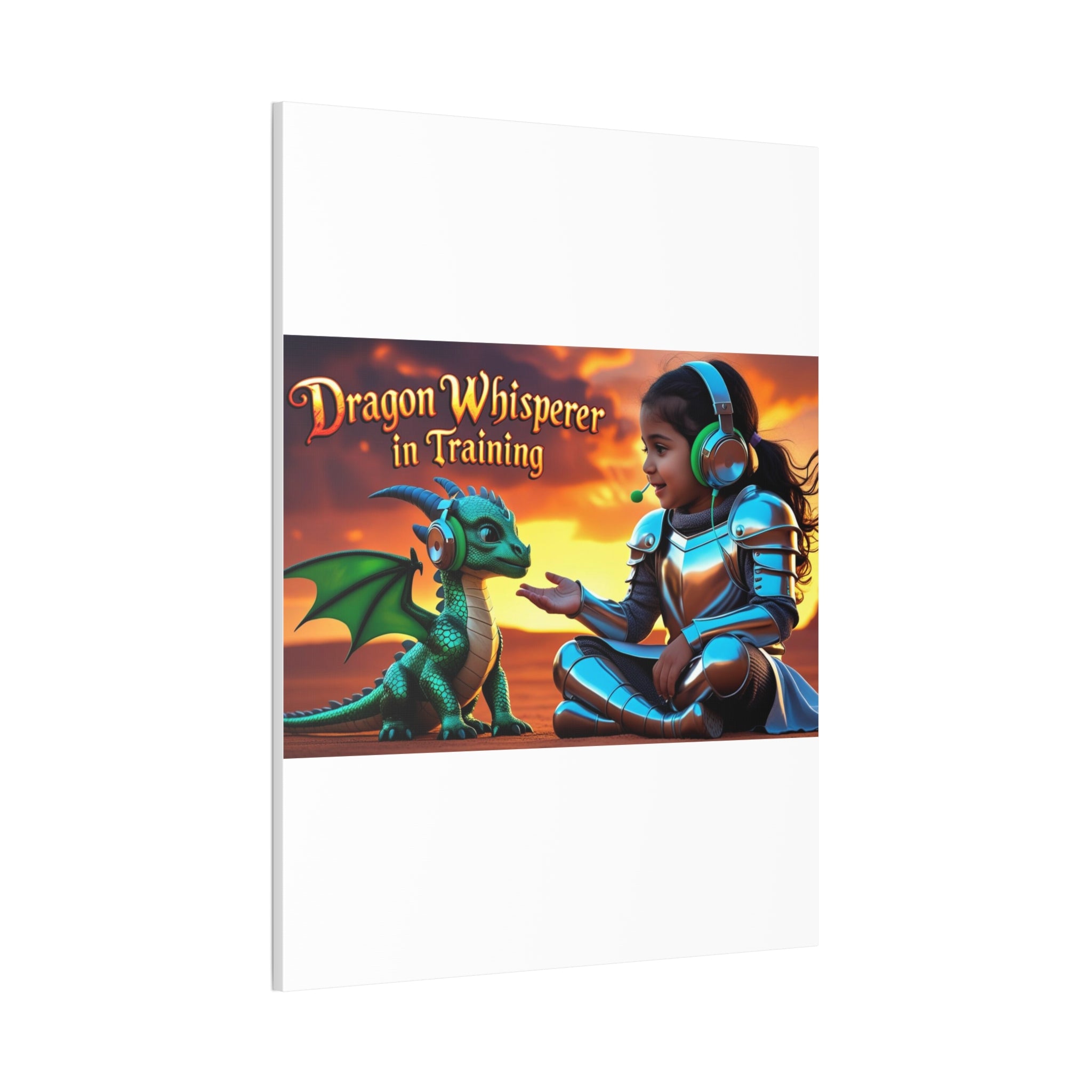Dragon Whisperer (Girl) Canvas Print, Fantasy Wall Art, Kids Room Decor, Magical Artwork, Gift for Dragon Lovers, Adventure Theme
