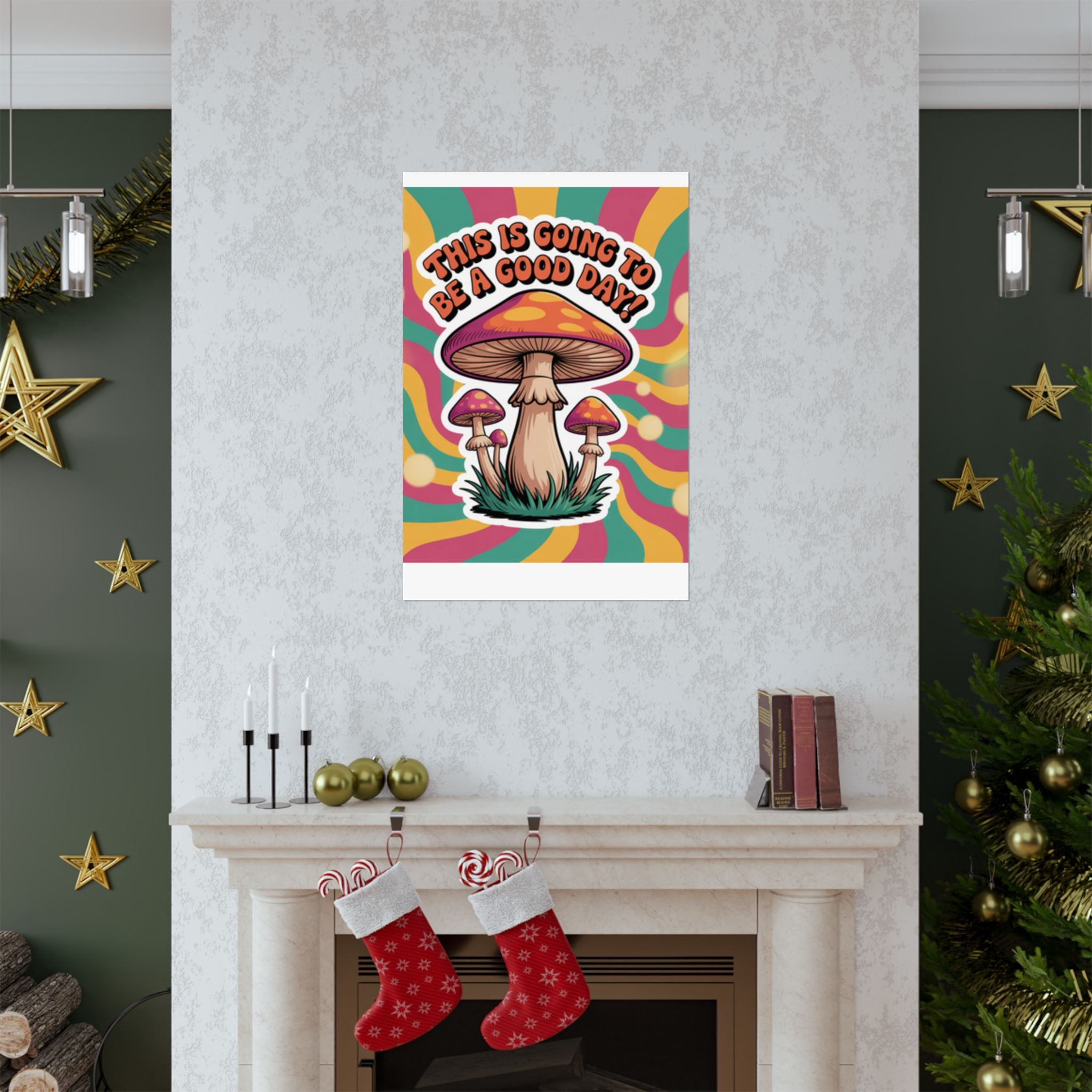 Colorful 70s Retro Mushroom Art Posters - Positive Wall Decor, Psychedelic Prints, Boho Home Decor, Gift for Friends, Inspirational Wall Art