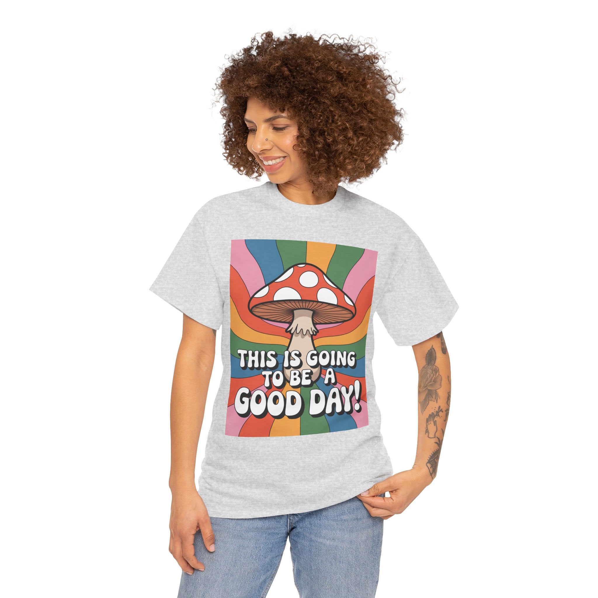 Fun Hippy Mushroom Cheerful Graphic Tee, Positive Vibes T-Shirt for Everyday Wear, Gift for Nature Lovers, Trendy Casual Wear, Eco-Friendly Fashion