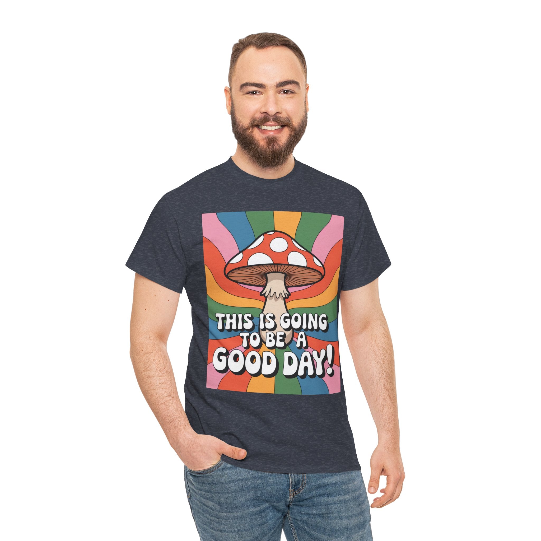 Fun Hippy Mushroom Cheerful Graphic Tee, Positive Vibes T-Shirt for Everyday Wear, Gift for Nature Lovers, Trendy Casual Wear, Eco-Friendly Fashion