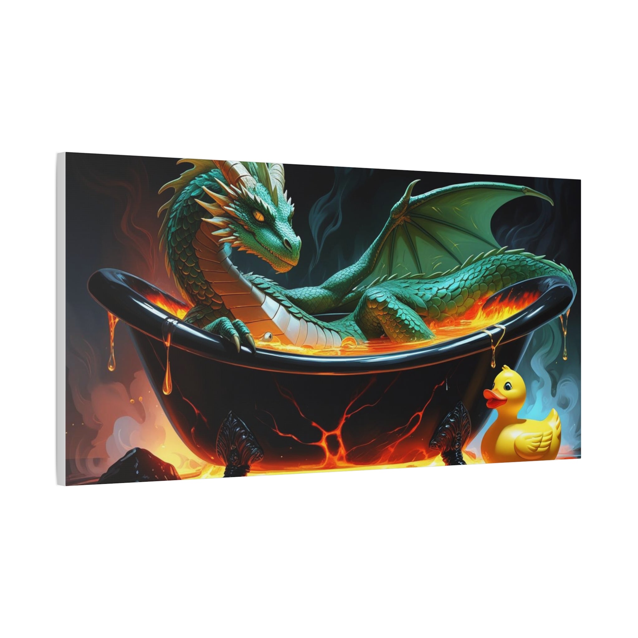 Whimsical Dragon In A Tub  Canvas Wall Art, Fantasy Decor, Kids Room Decor, Unique Gifts for Dragon Lovers, Cute Bathroom Art, Magical Home Decor