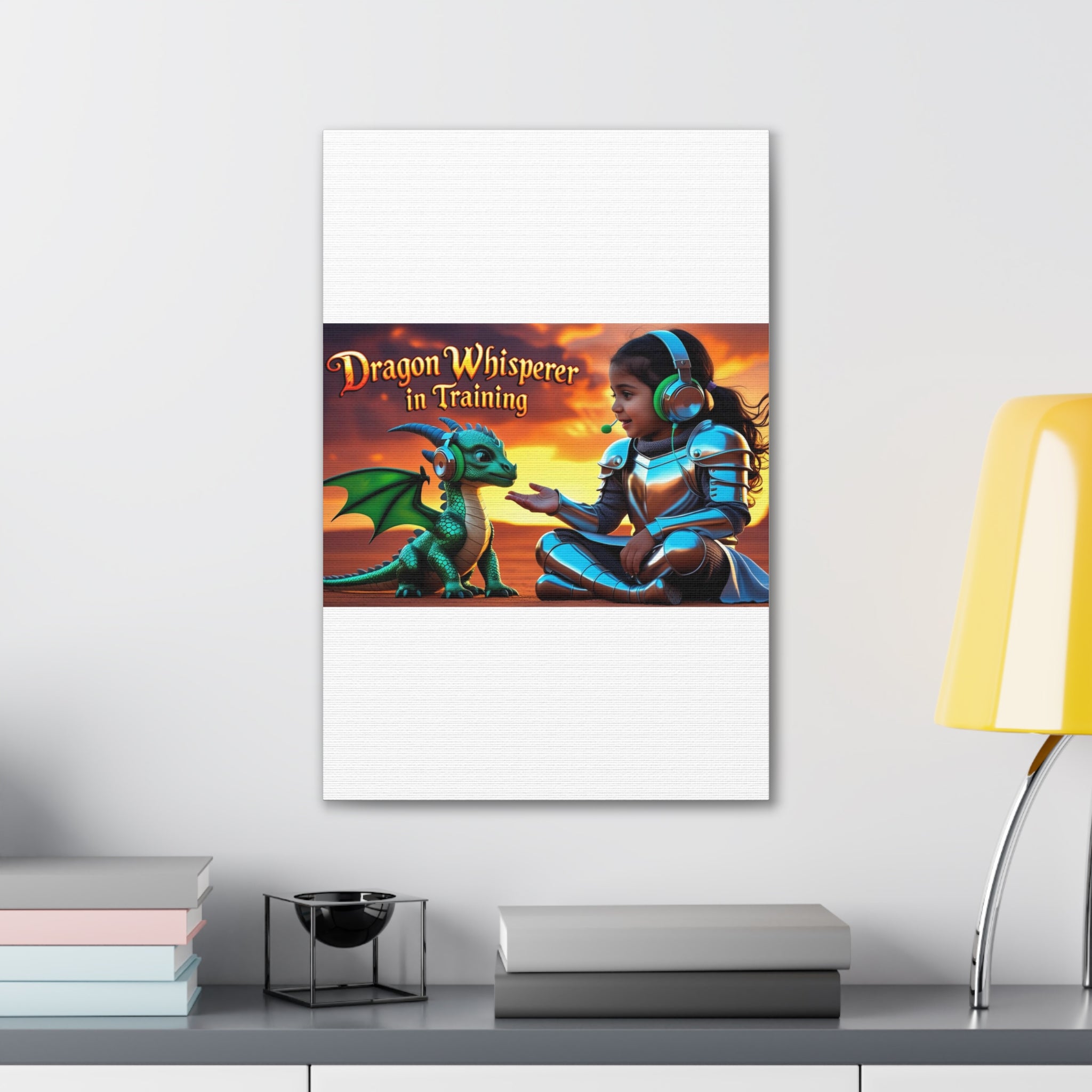 Dragon Whisperer (Girl) Canvas Print, Fantasy Wall Art, Kids Room Decor, Magical Artwork, Gift for Dragon Lovers, Adventure Theme