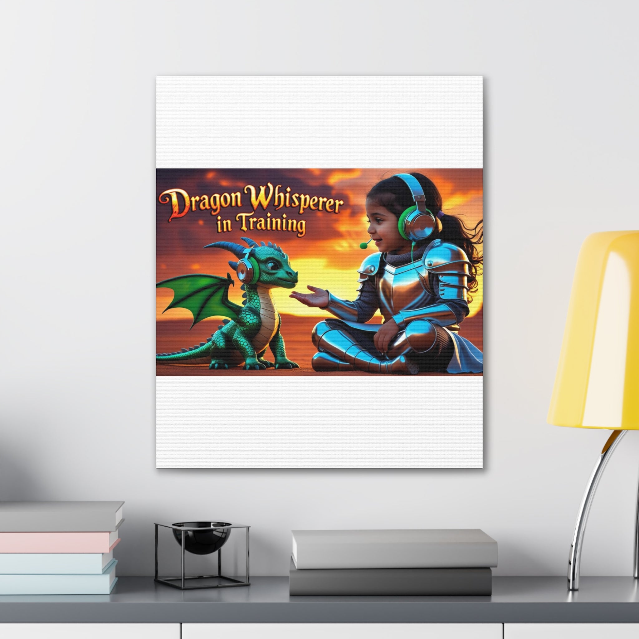 Dragon Whisperer (Girl) Canvas Print, Fantasy Wall Art, Kids Room Decor, Magical Artwork, Gift for Dragon Lovers, Adventure Theme