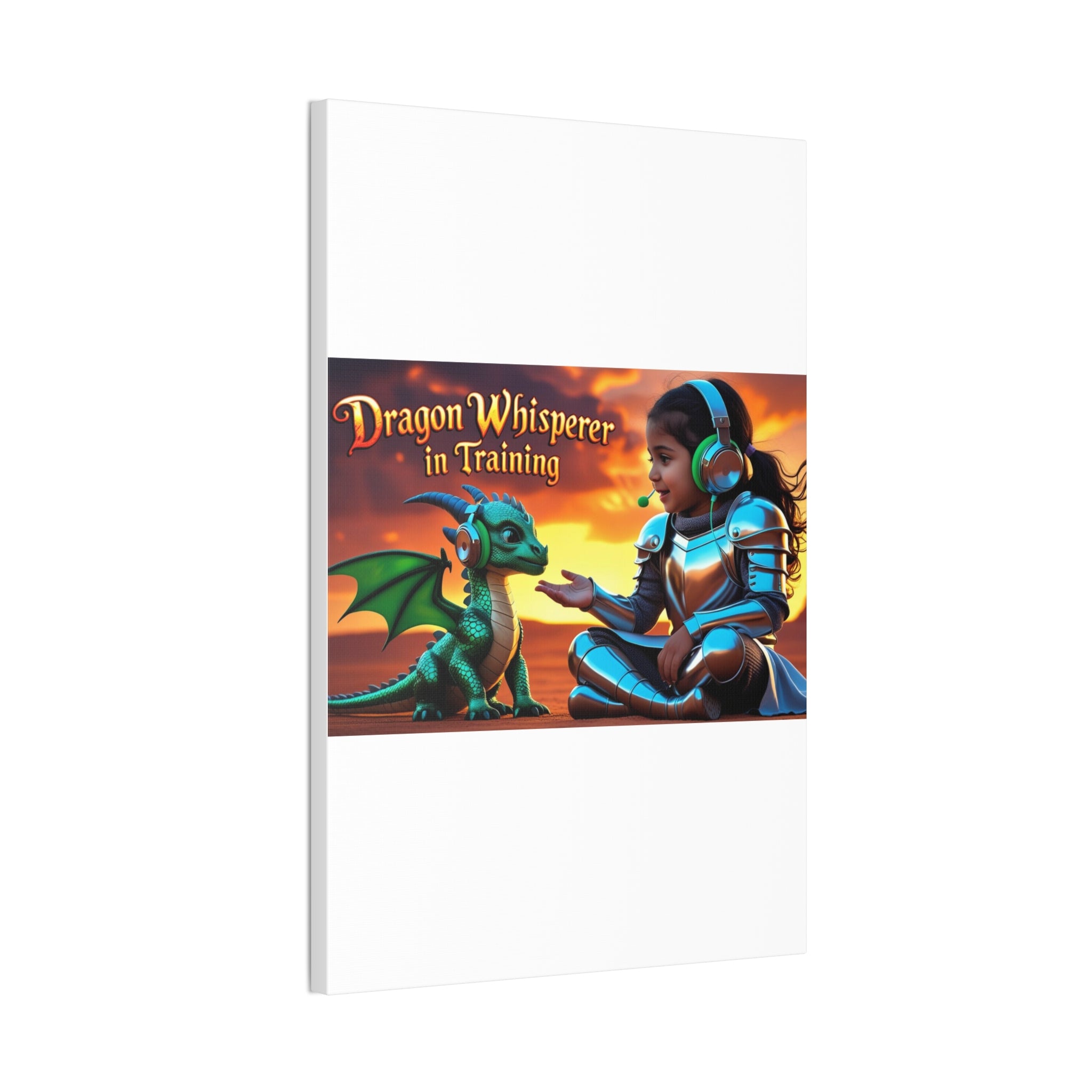 Dragon Whisperer (Girl) Canvas Print, Fantasy Wall Art, Kids Room Decor, Magical Artwork, Gift for Dragon Lovers, Adventure Theme