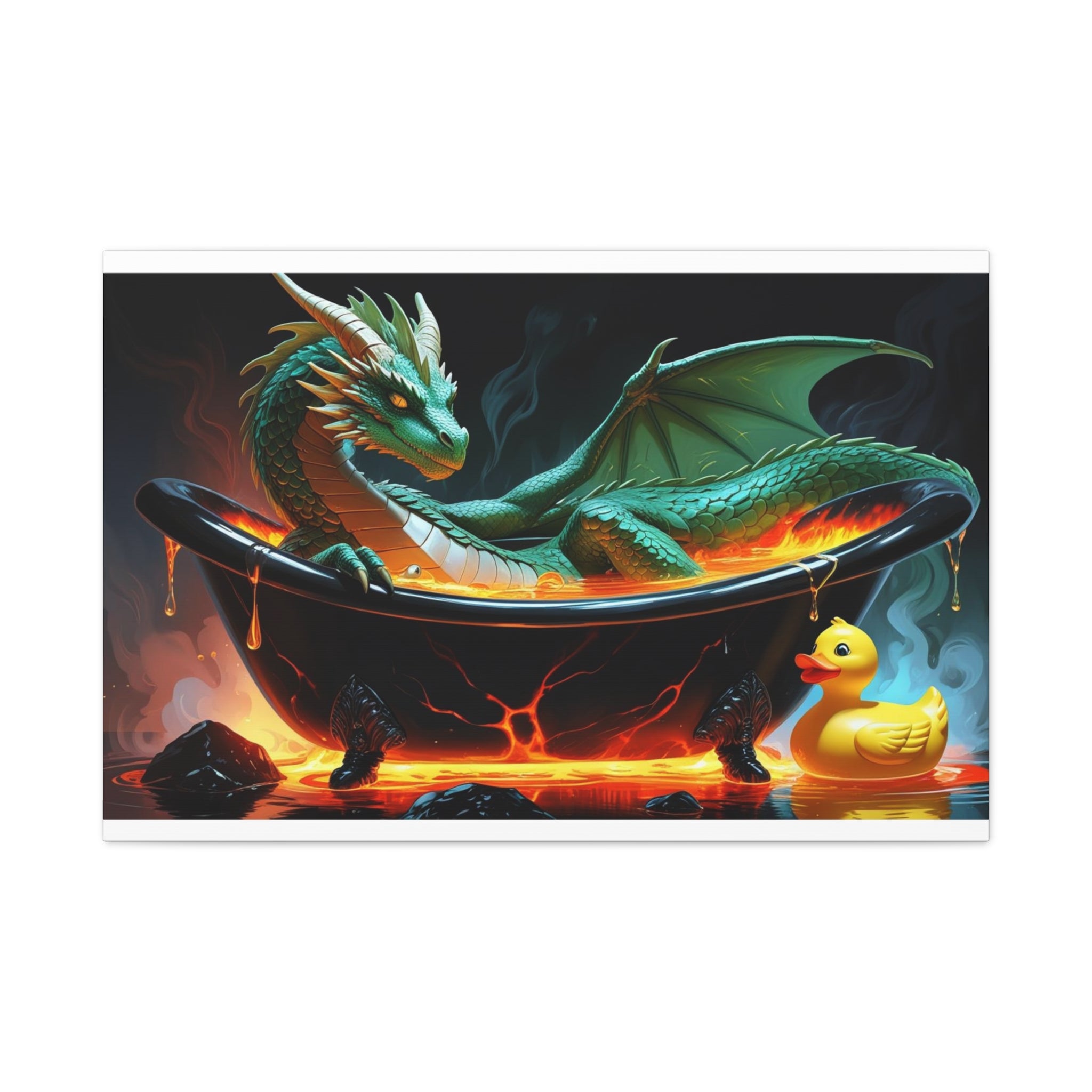 Whimsical Dragon In A Tub  Canvas Wall Art, Fantasy Decor, Kids Room Decor, Unique Gifts for Dragon Lovers, Cute Bathroom Art, Magical Home Decor