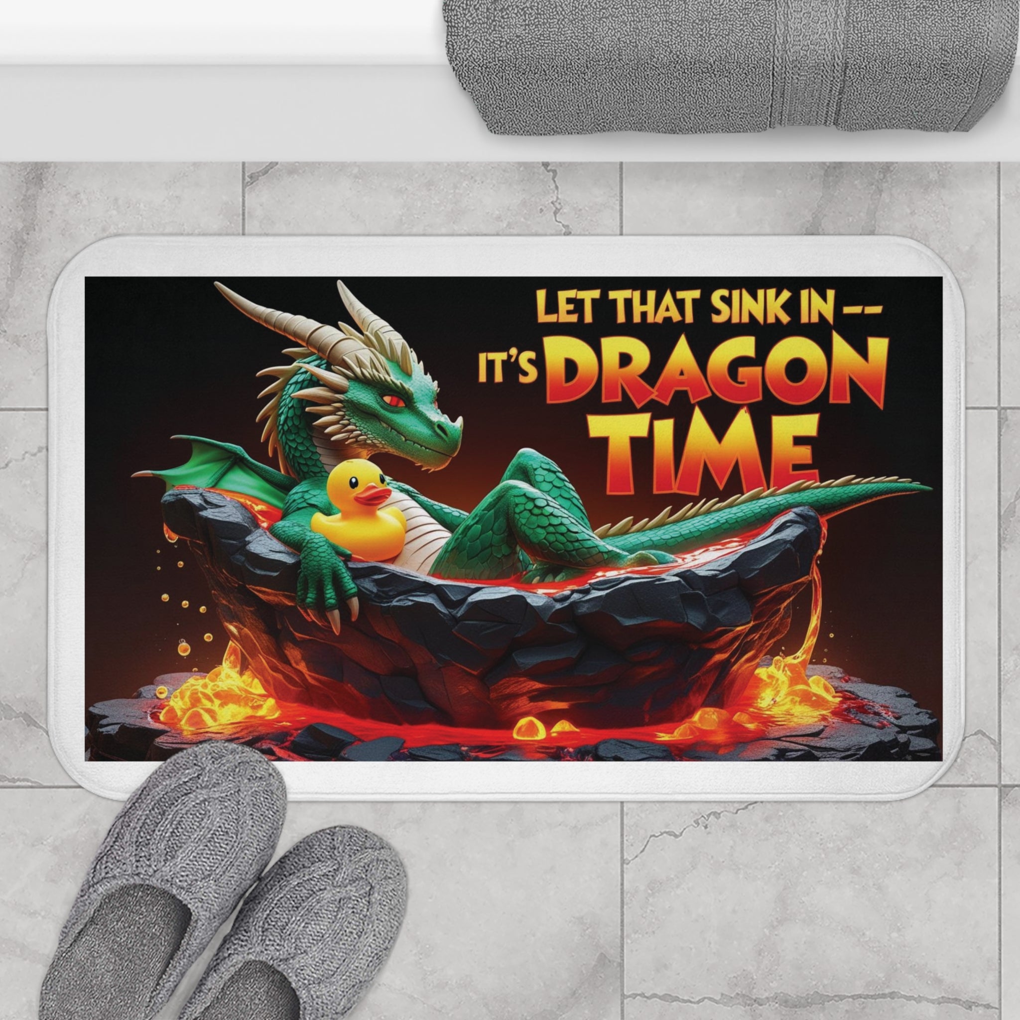 Funny Dragon Bath Time Mat - Let That Sink In, Themed Bathroom Decor, Gift for Gamers, Unique Home Accessory, Fantasy Decorative Mat