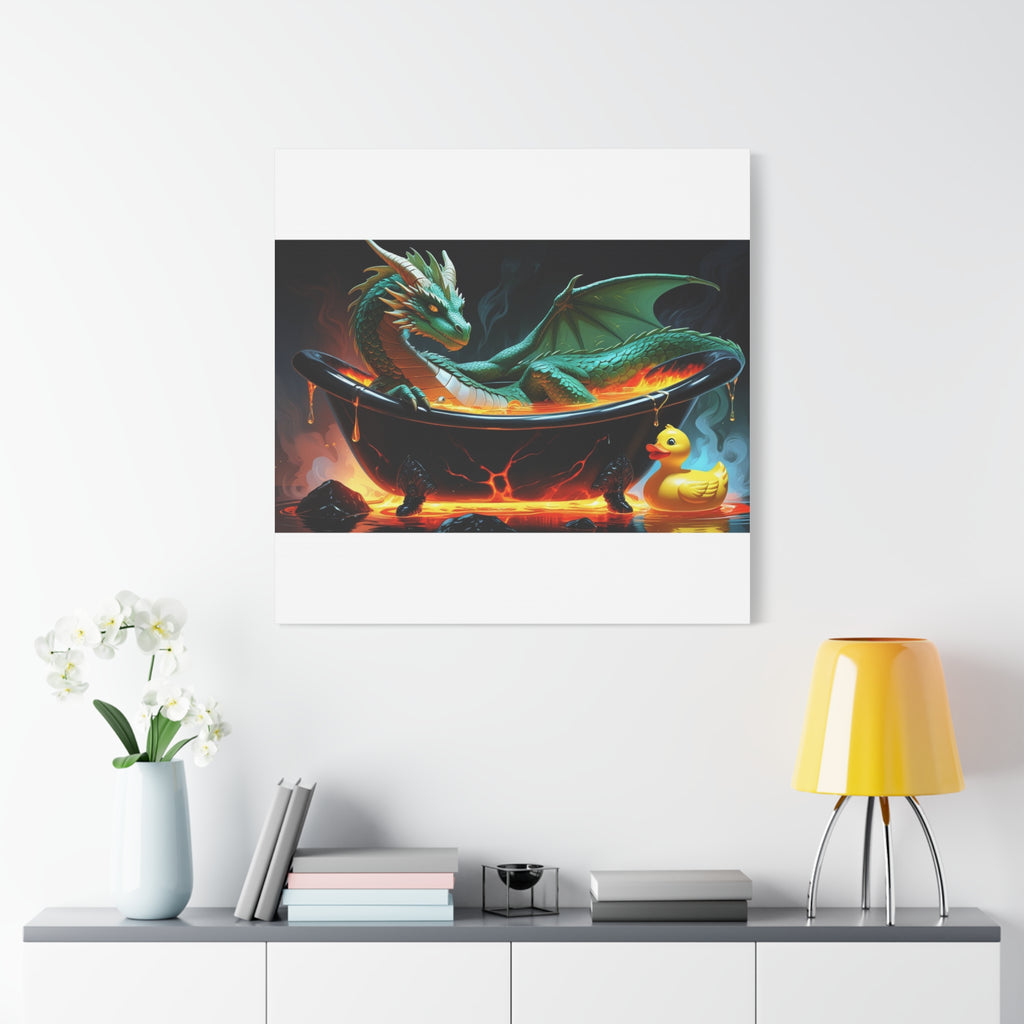 Whimsical Dragon In A Tub  Canvas Wall Art, Fantasy Decor, Kids Room Decor, Unique Gifts for Dragon Lovers, Cute Bathroom Art, Magical Home Decor