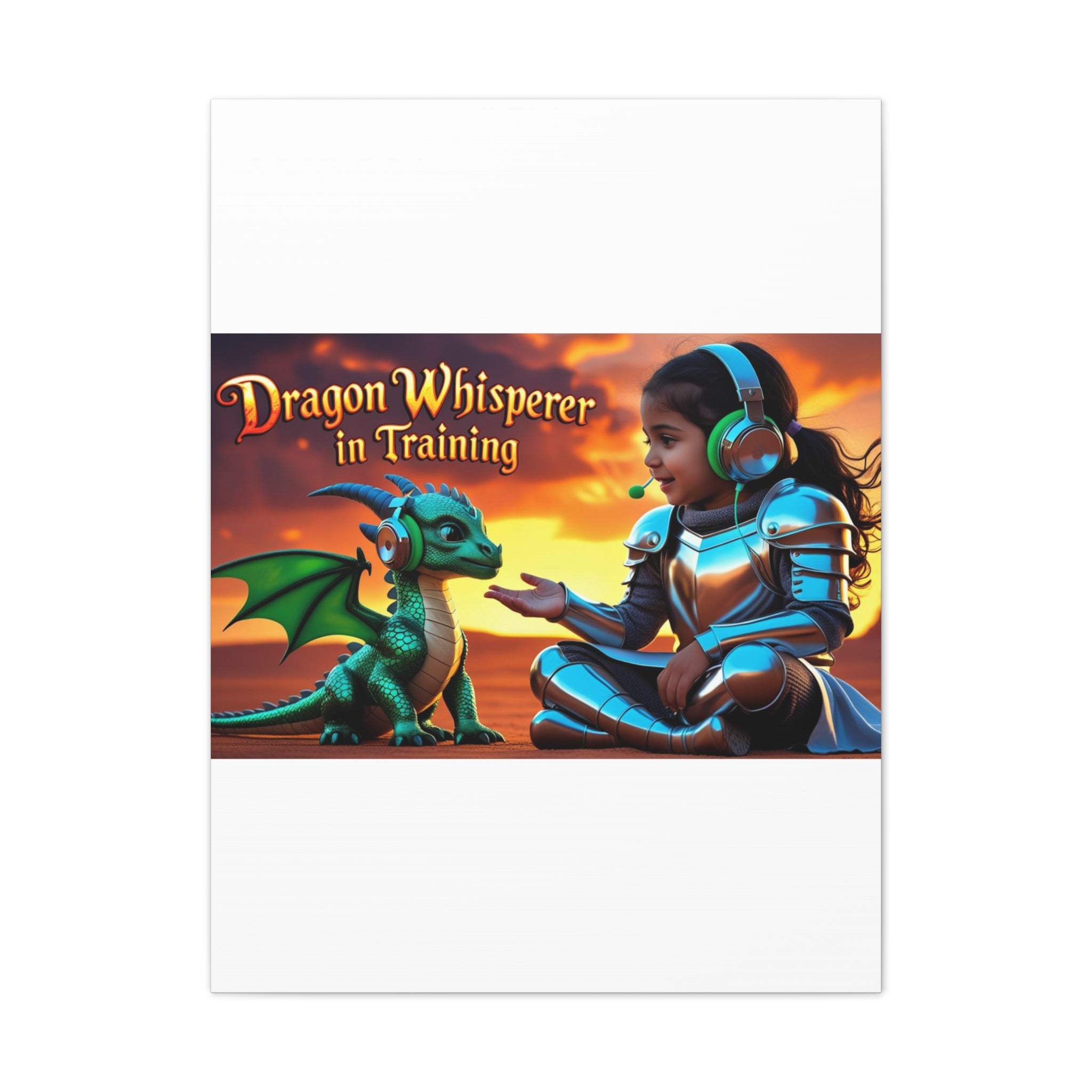 Dragon Whisperer (Girl) Canvas Print, Fantasy Wall Art, Kids Room Decor, Magical Artwork, Gift for Dragon Lovers, Adventure Theme