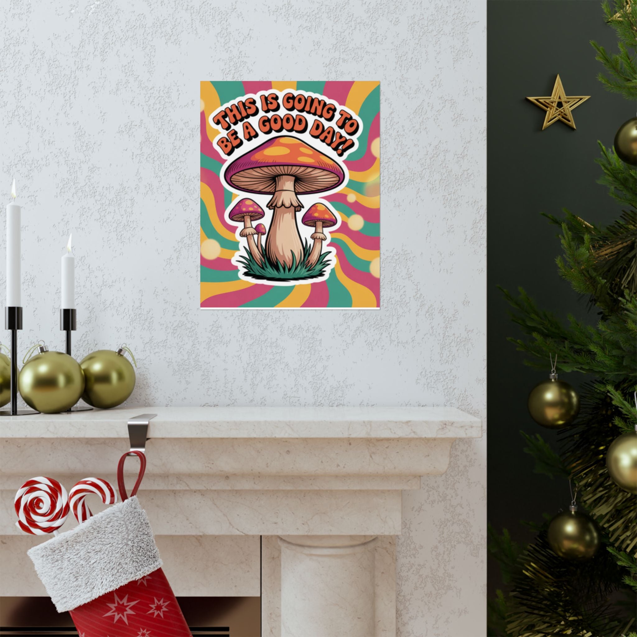 Colorful 70s Retro Mushroom Art Posters - Positive Wall Decor, Psychedelic Prints, Boho Home Decor, Gift for Friends, Inspirational Wall Art