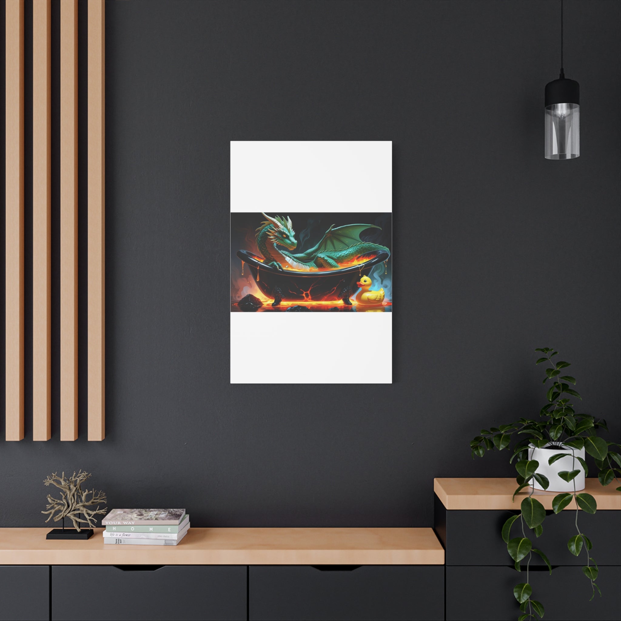 Whimsical Dragon In A Tub  Canvas Wall Art, Fantasy Decor, Kids Room Decor, Unique Gifts for Dragon Lovers, Cute Bathroom Art, Magical Home Decor