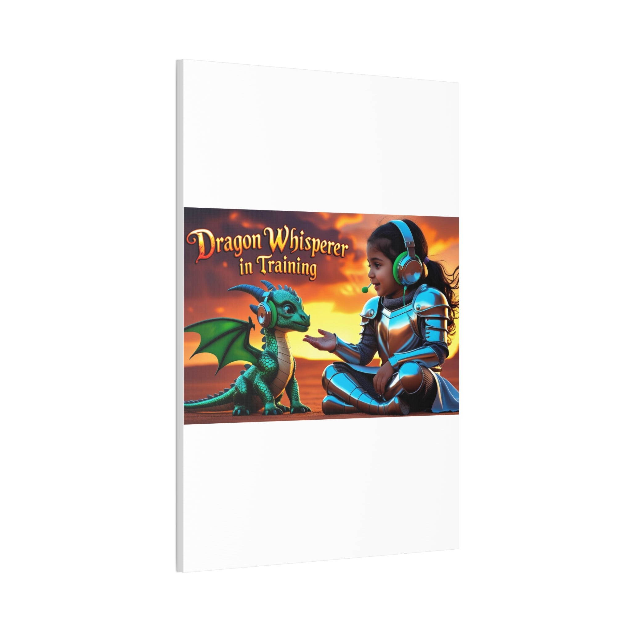 Dragon Whisperer (Girl) Canvas Print, Fantasy Wall Art, Kids Room Decor, Magical Artwork, Gift for Dragon Lovers, Adventure Theme