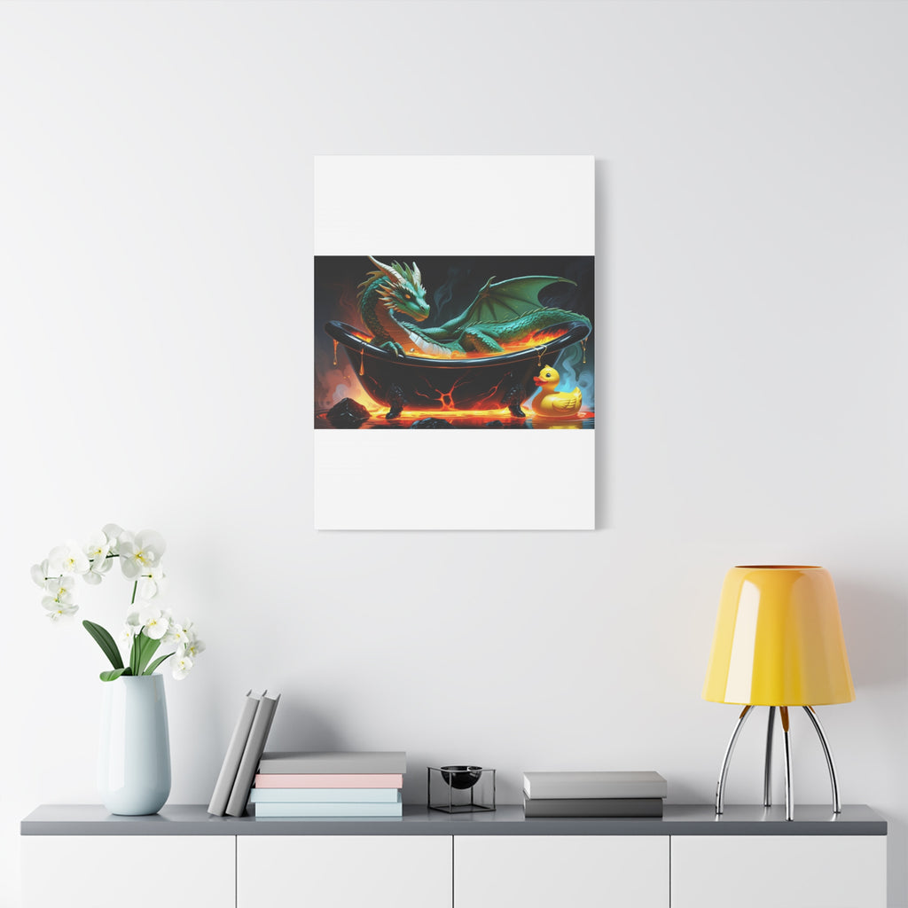 Whimsical Dragon In A Tub  Canvas Wall Art, Fantasy Decor, Kids Room Decor, Unique Gifts for Dragon Lovers, Cute Bathroom Art, Magical Home Decor