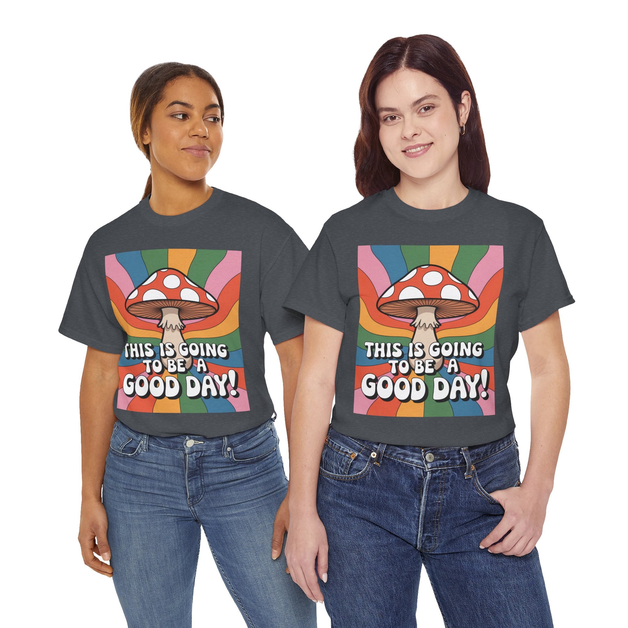 Fun Hippy Mushroom Cheerful Graphic Tee, Positive Vibes T-Shirt for Everyday Wear, Gift for Nature Lovers, Trendy Casual Wear, Eco-Friendly Fashion