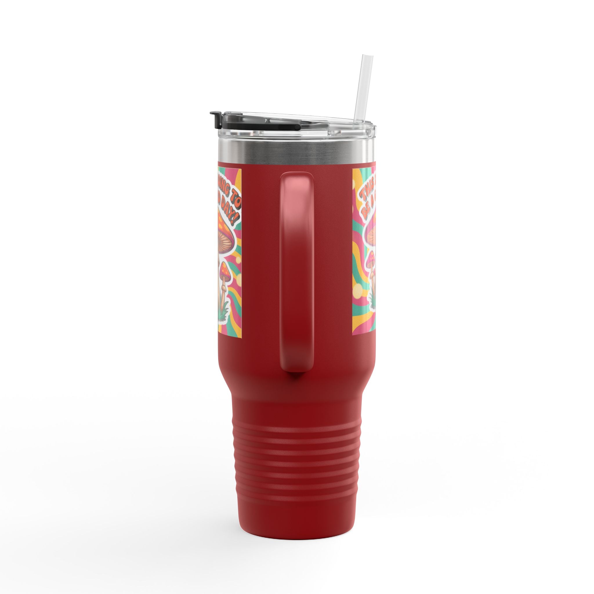 Colorful Happy Mushroom Insulated Travel Mug - Perfect for Adventures, Gifts, Summer Vibes, Camping, Road Trips, Daily Motivation