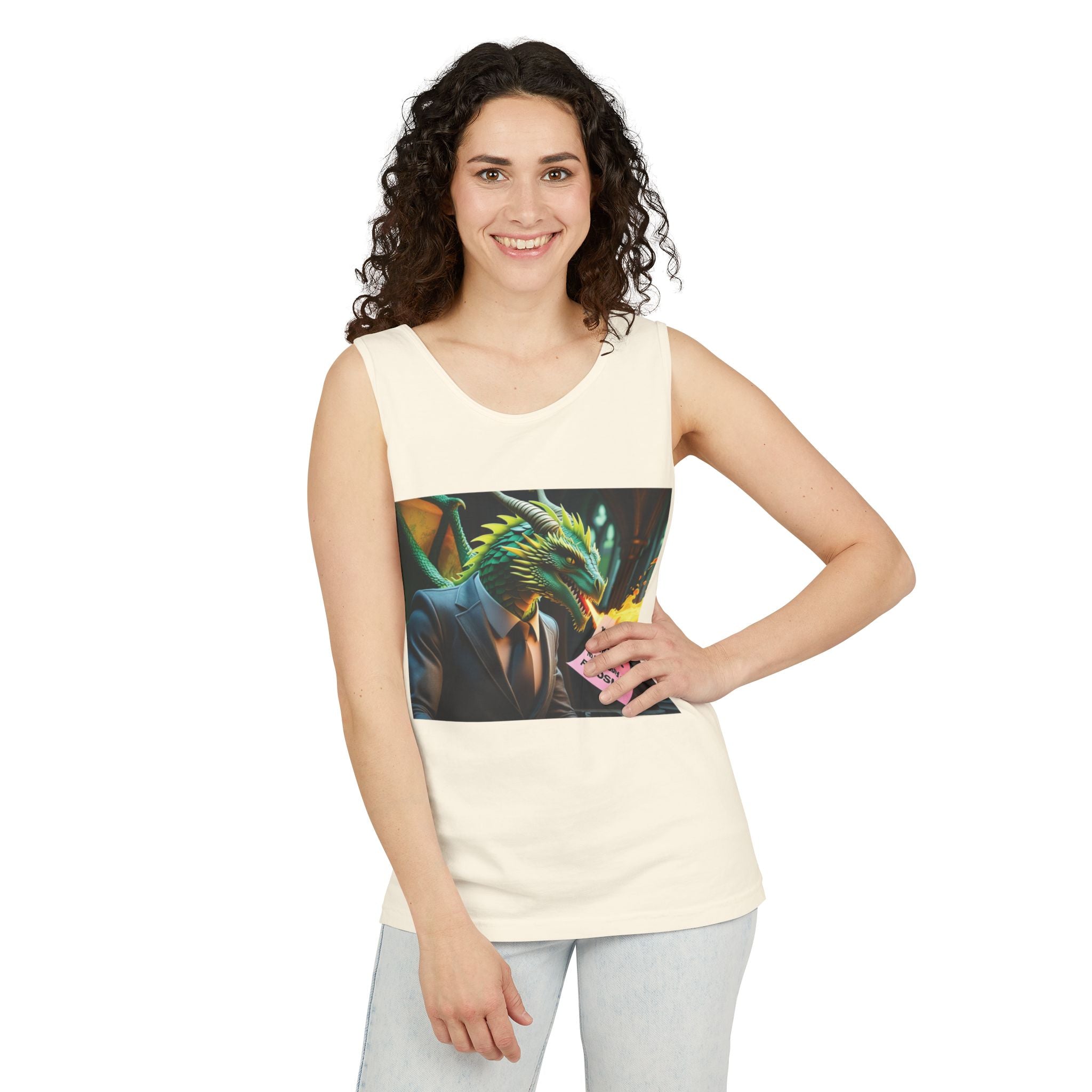 Funny "You're Fired!" Dragon Art Unisex Tank Top, Soft Fabric, Summer Essential, Perfect for Festivals, Gifts for Fantasy Lovers, Casual Wear