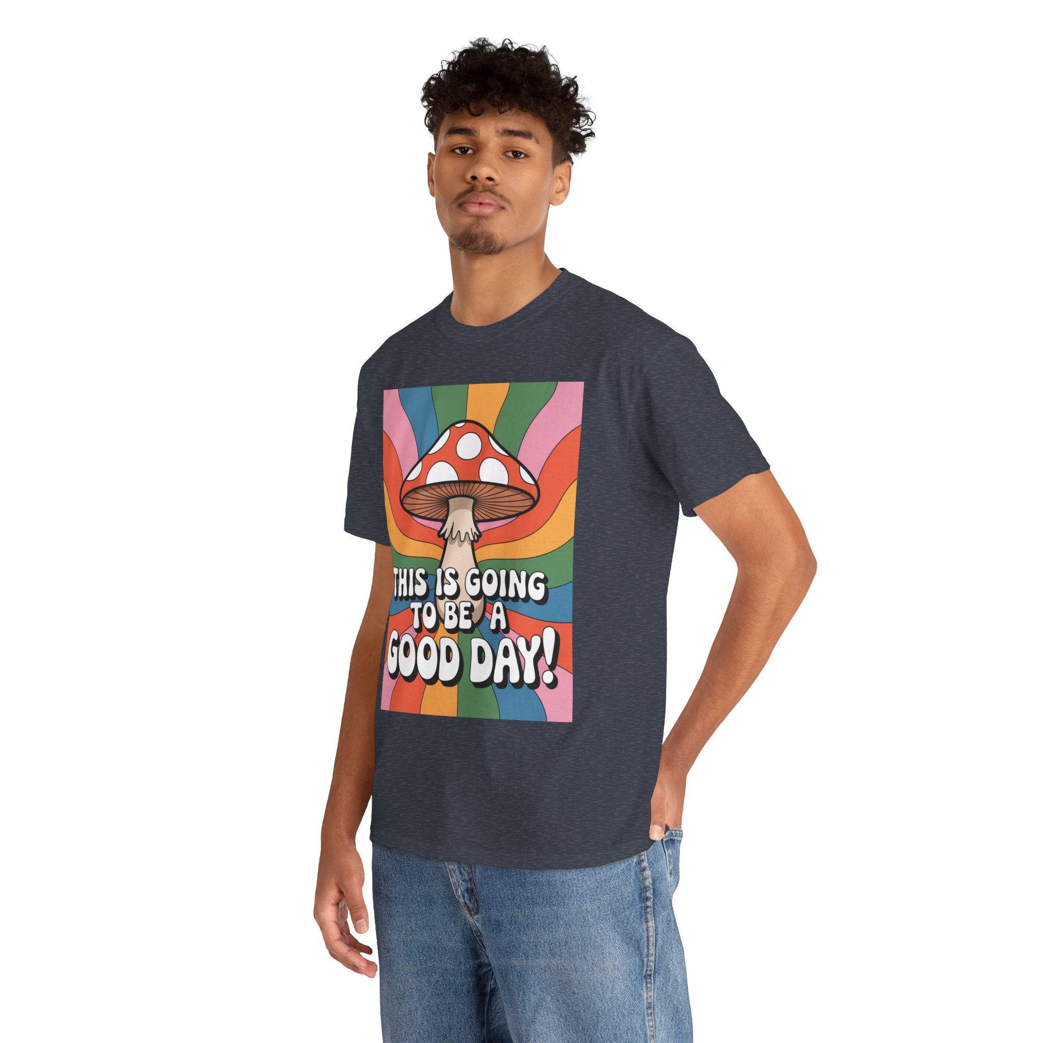 Fun Hippy Mushroom Cheerful Graphic Tee, Positive Vibes T-Shirt for Everyday Wear, Gift for Nature Lovers, Trendy Casual Wear, Eco-Friendly Fashion