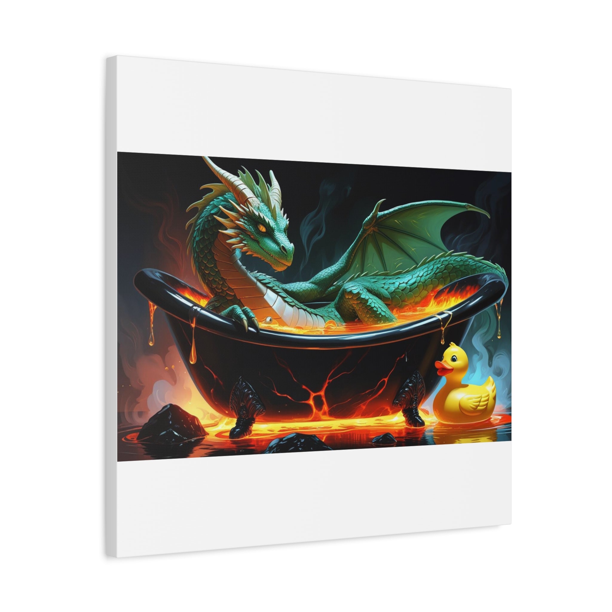 Whimsical Dragon In A Tub  Canvas Wall Art, Fantasy Decor, Kids Room Decor, Unique Gifts for Dragon Lovers, Cute Bathroom Art, Magical Home Decor