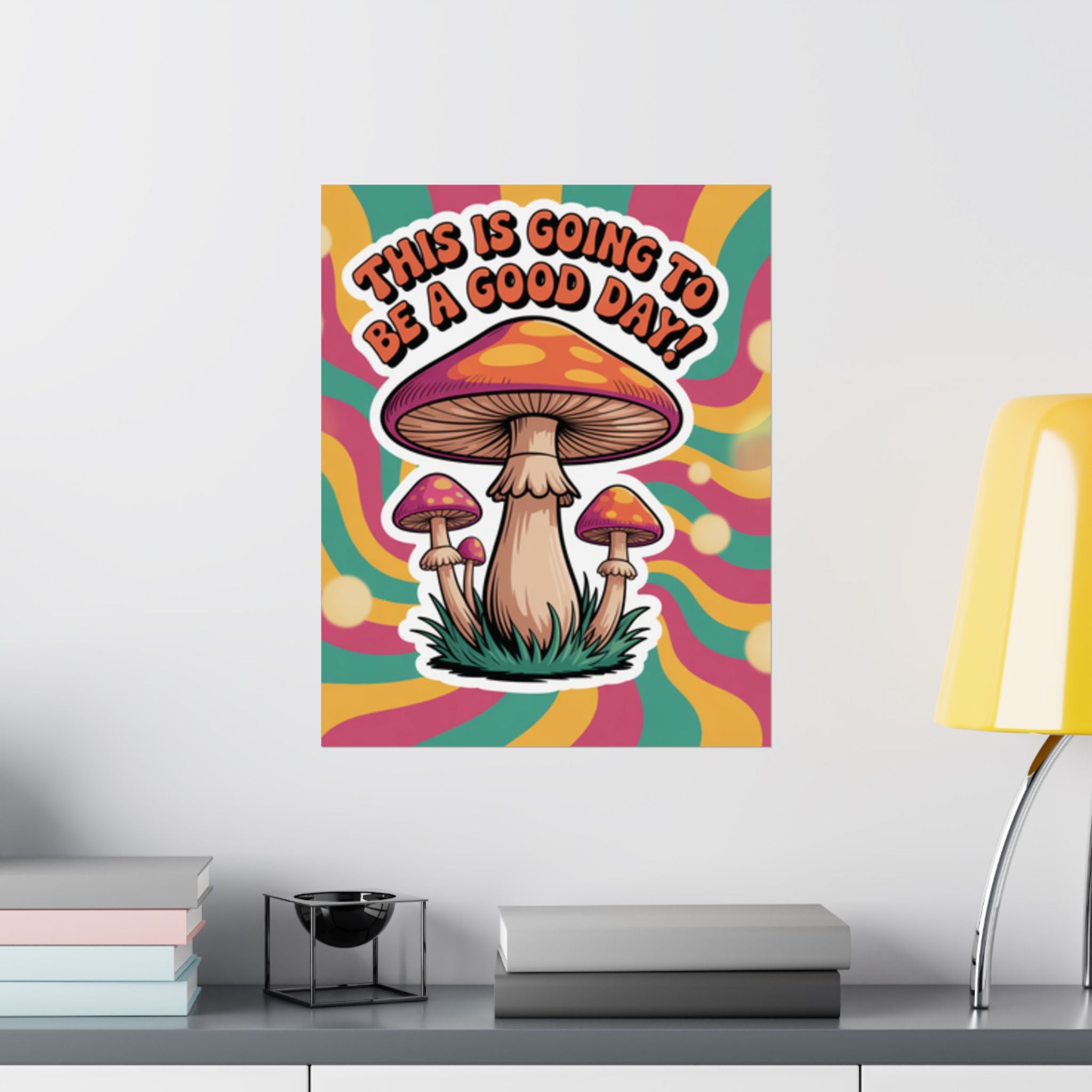 Colorful 70s Retro Mushroom Art Posters - Positive Wall Decor, Psychedelic Prints, Boho Home Decor, Gift for Friends, Inspirational Wall Art