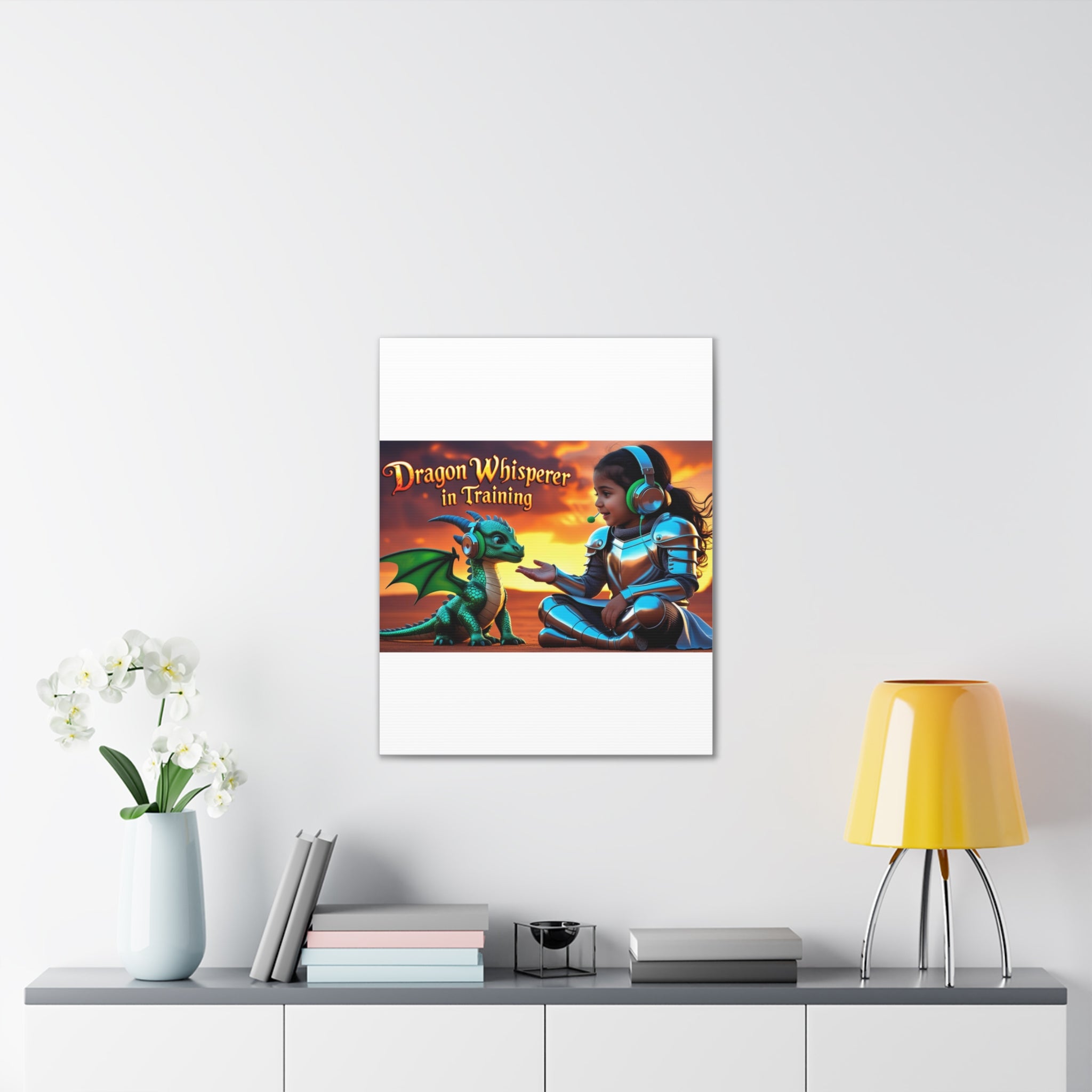 Dragon Whisperer (Girl) Canvas Print, Fantasy Wall Art, Kids Room Decor, Magical Artwork, Gift for Dragon Lovers, Adventure Theme