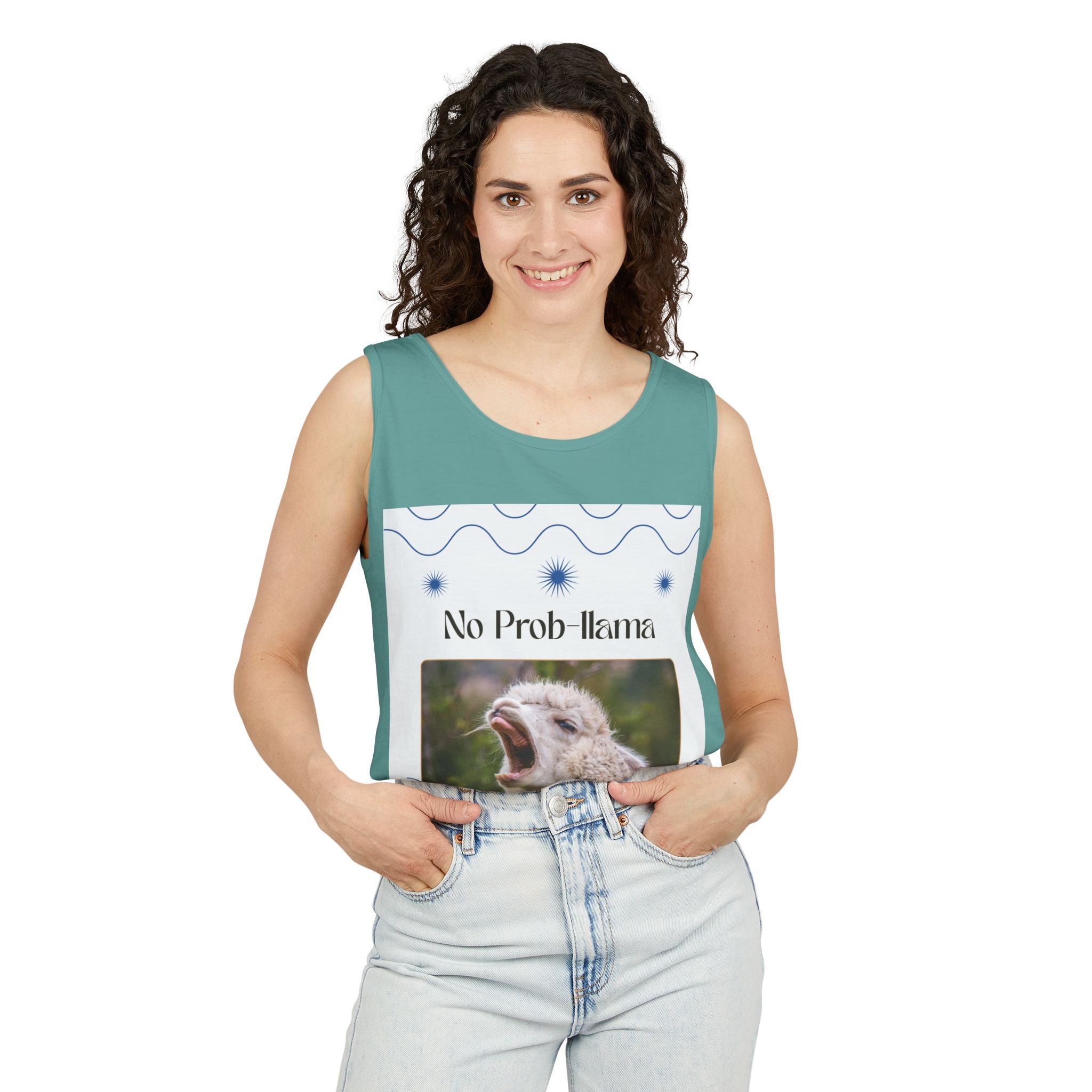 "No Prob-llama" Funny Tank Top – Cute Llama Graphic for Summer Vibes, Animal Lovers, Festivals & Chill Days