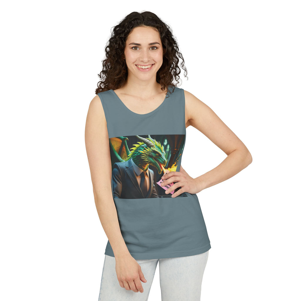 Funny "You're Fired!" Dragon Art Unisex Tank Top, Soft Fabric, Summer Essential, Perfect for Festivals, Gifts for Fantasy Lovers, Casual Wear