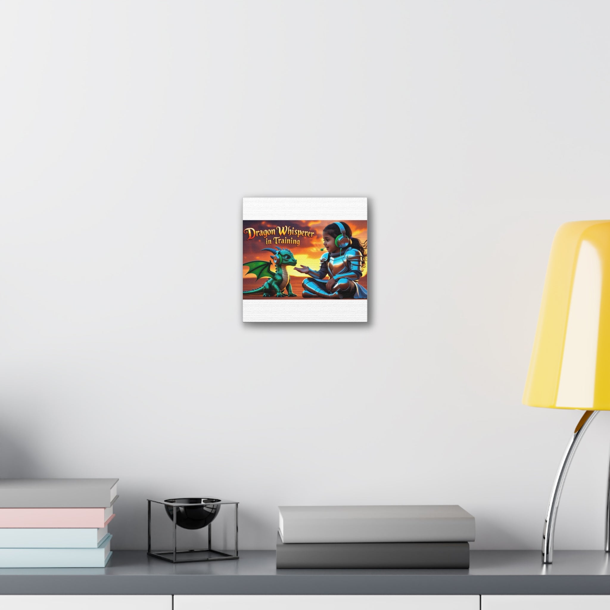 Dragon Whisperer (Girl) Canvas Print, Fantasy Wall Art, Kids Room Decor, Magical Artwork, Gift for Dragon Lovers, Adventure Theme