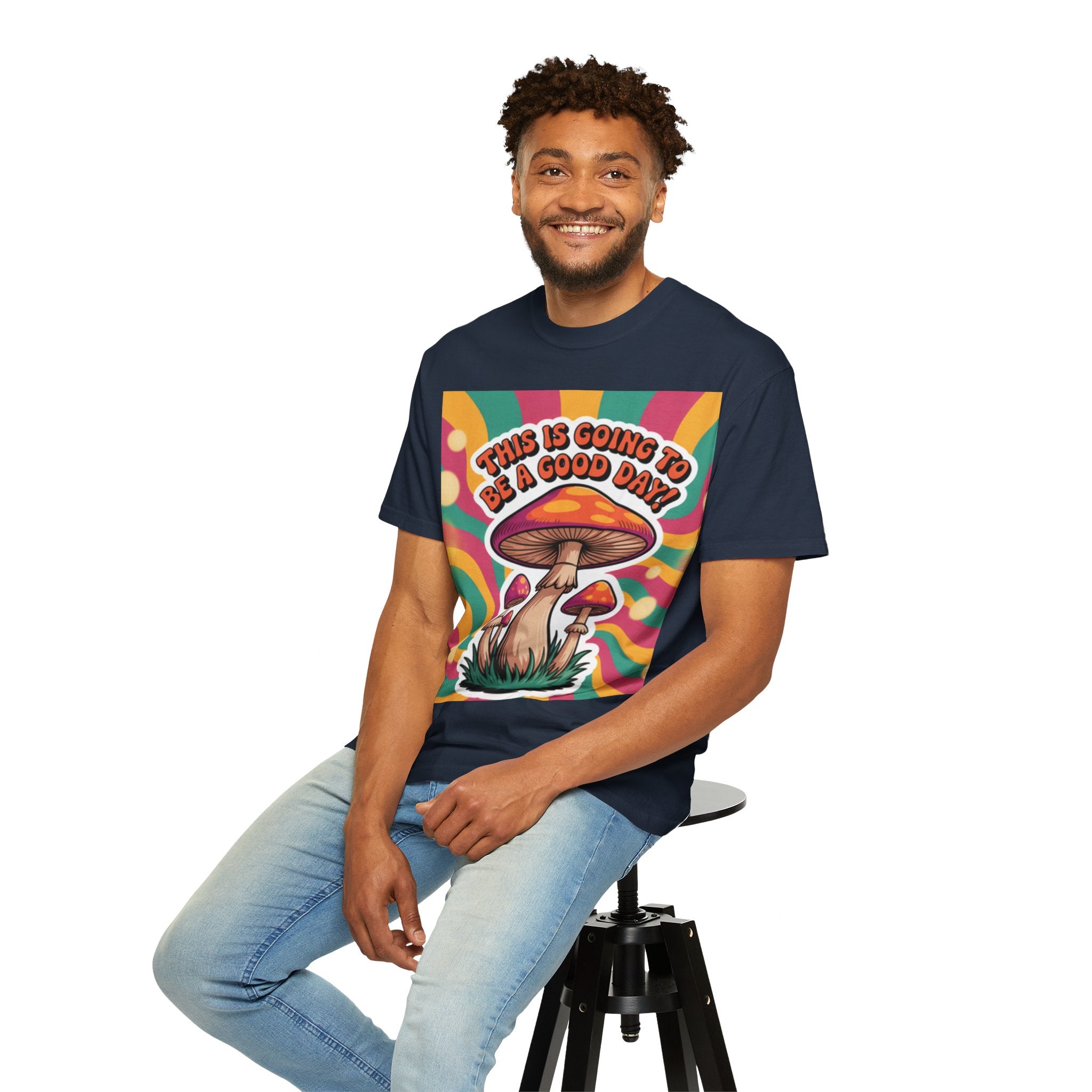 Positive Vibes T-shirt, Retro Mushroom Tee, Unisex Psychedelic Shirt, Gift for Friends, Casual Wear, Summer Essentials