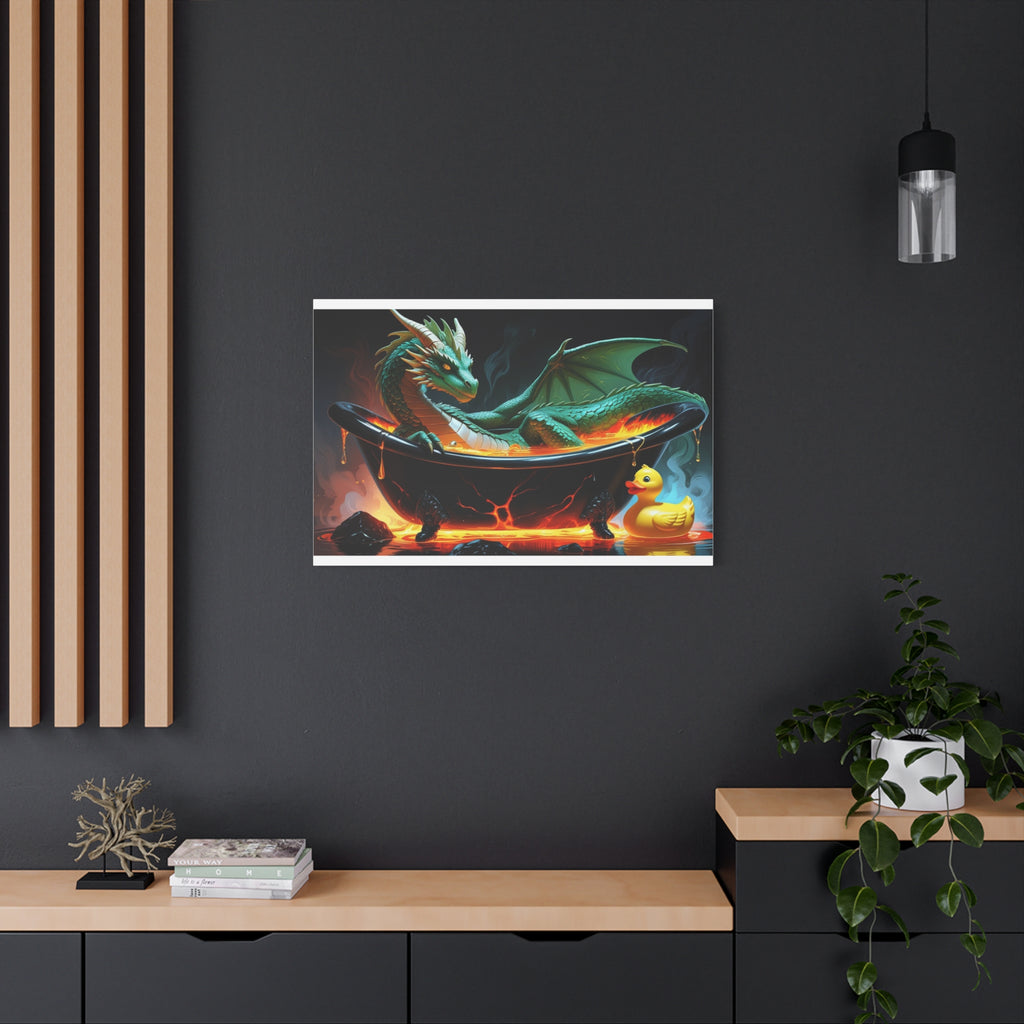Whimsical Dragon In A Tub  Canvas Wall Art, Fantasy Decor, Kids Room Decor, Unique Gifts for Dragon Lovers, Cute Bathroom Art, Magical Home Decor