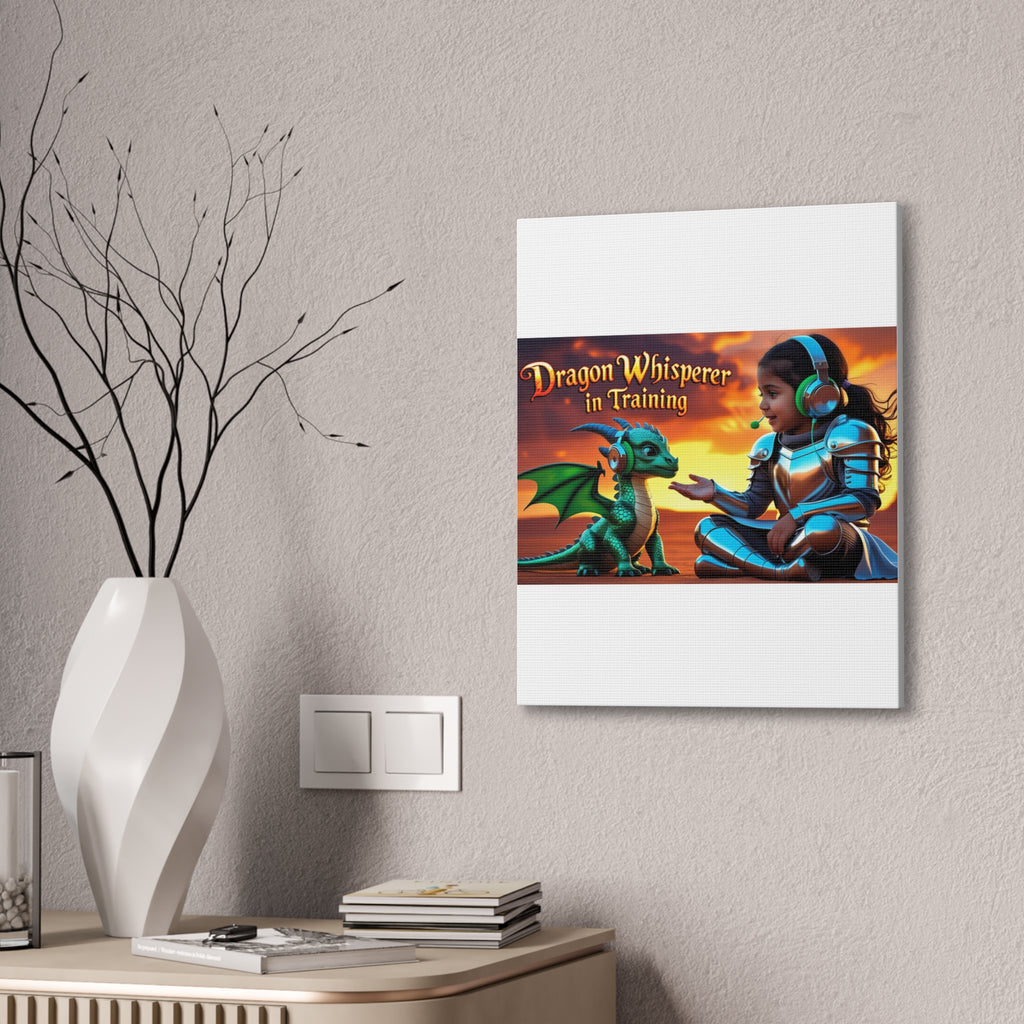 Dragon Whisperer (Girl) Canvas Print, Fantasy Wall Art, Kids Room Decor, Magical Artwork, Gift for Dragon Lovers, Adventure Theme