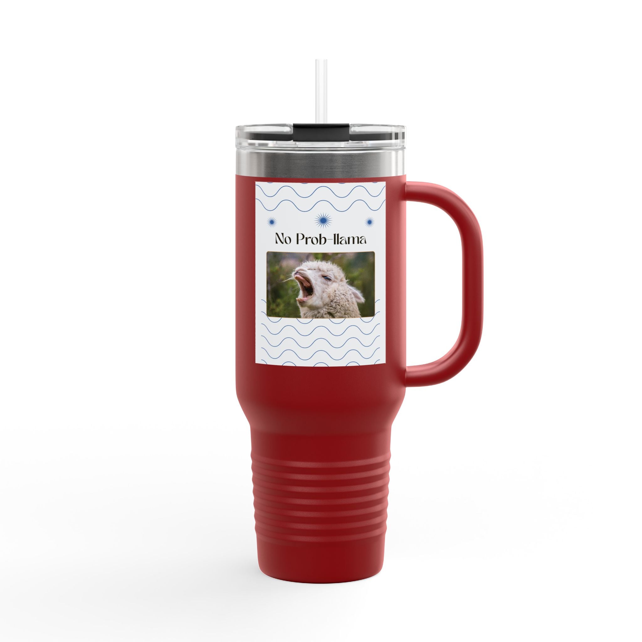 No Prob-Llama 40oz Travel Mug – Funny Llama Coffee Tumbler for Adults | Insulated, Spill-Proof, Adventure-Ready Hydration Gift
