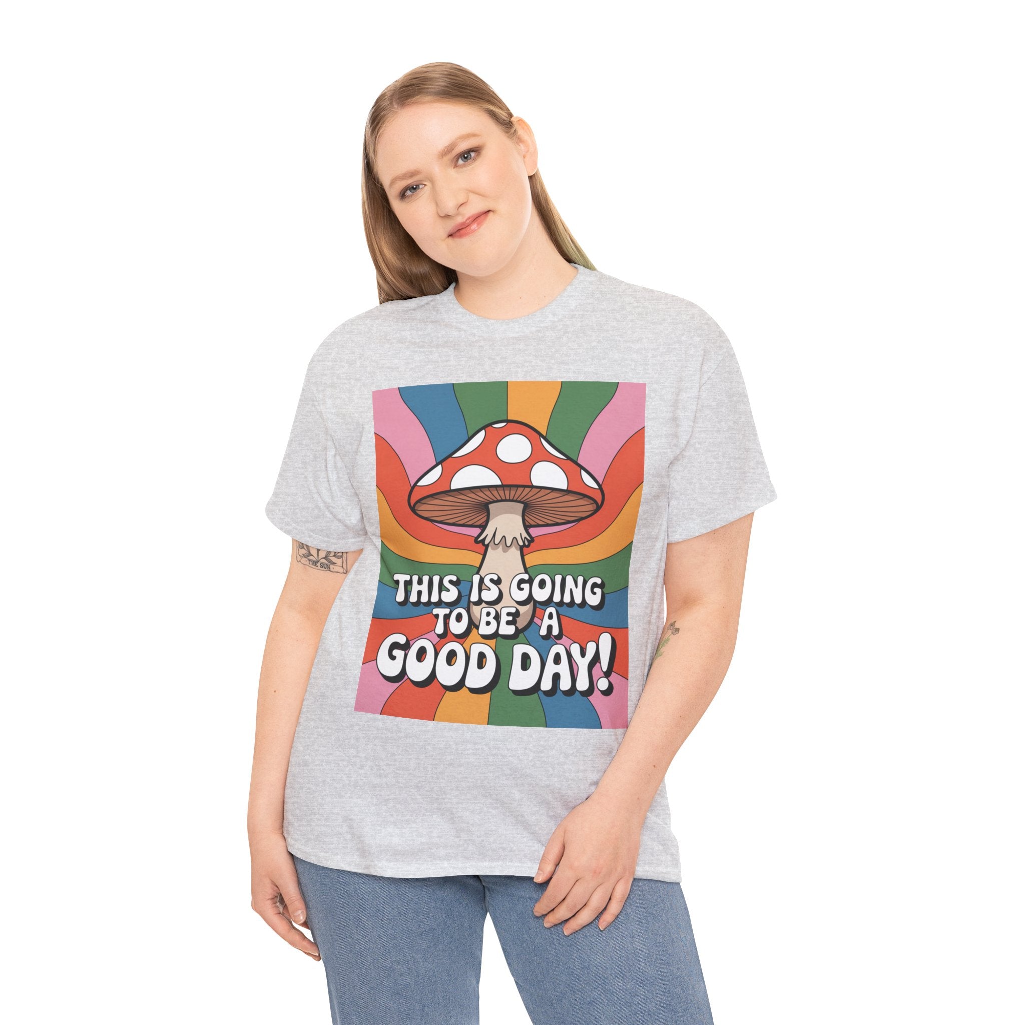 Fun Hippy Mushroom Cheerful Graphic Tee, Positive Vibes T-Shirt for Everyday Wear, Gift for Nature Lovers, Trendy Casual Wear, Eco-Friendly Fashion