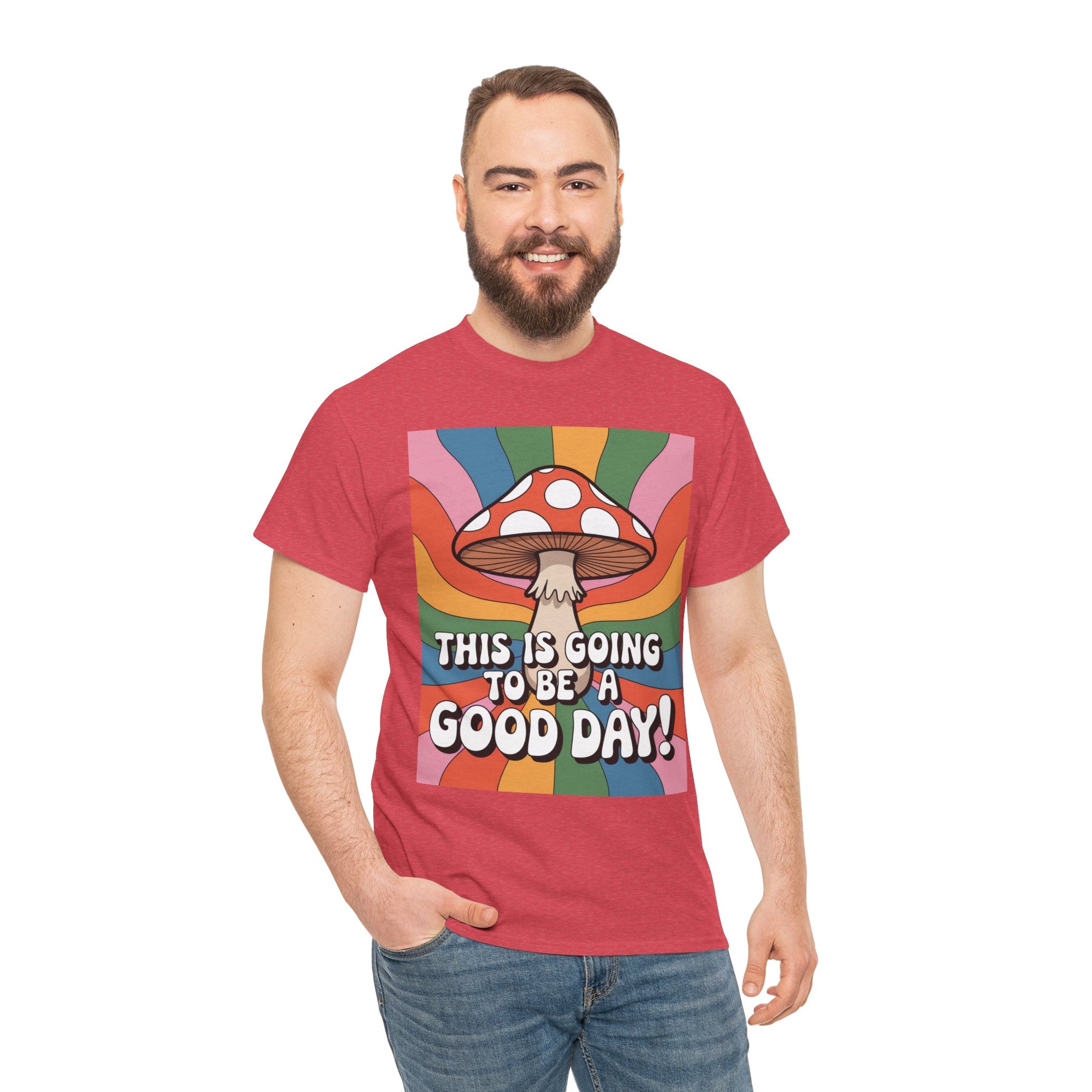 Fun Hippy Mushroom Cheerful Graphic Tee, Positive Vibes T-Shirt for Everyday Wear, Gift for Nature Lovers, Trendy Casual Wear, Eco-Friendly Fashion