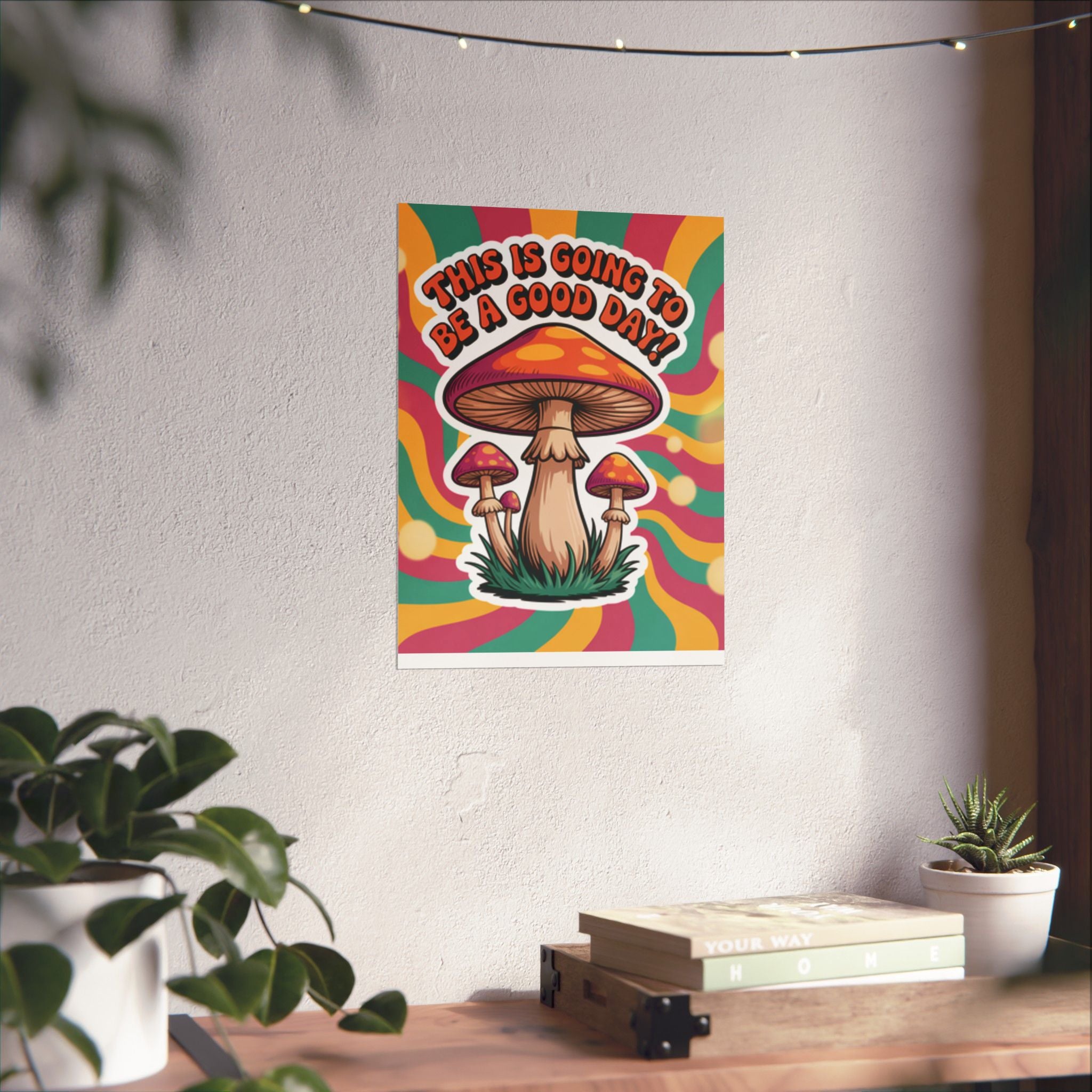 Colorful 70s Retro Mushroom Art Posters - Positive Wall Decor, Psychedelic Prints, Boho Home Decor, Gift for Friends, Inspirational Wall Art