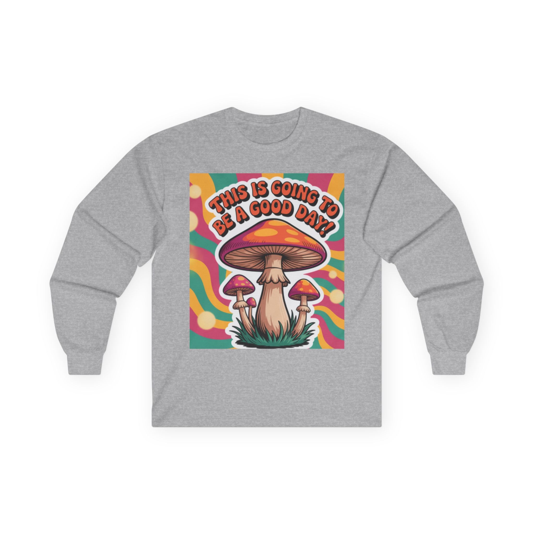 Good Vibes 70s Mushroom Long Sleeve Tee, Casual Wear, Gift for Friends, Unisex Shirt, Boho Style Clothing