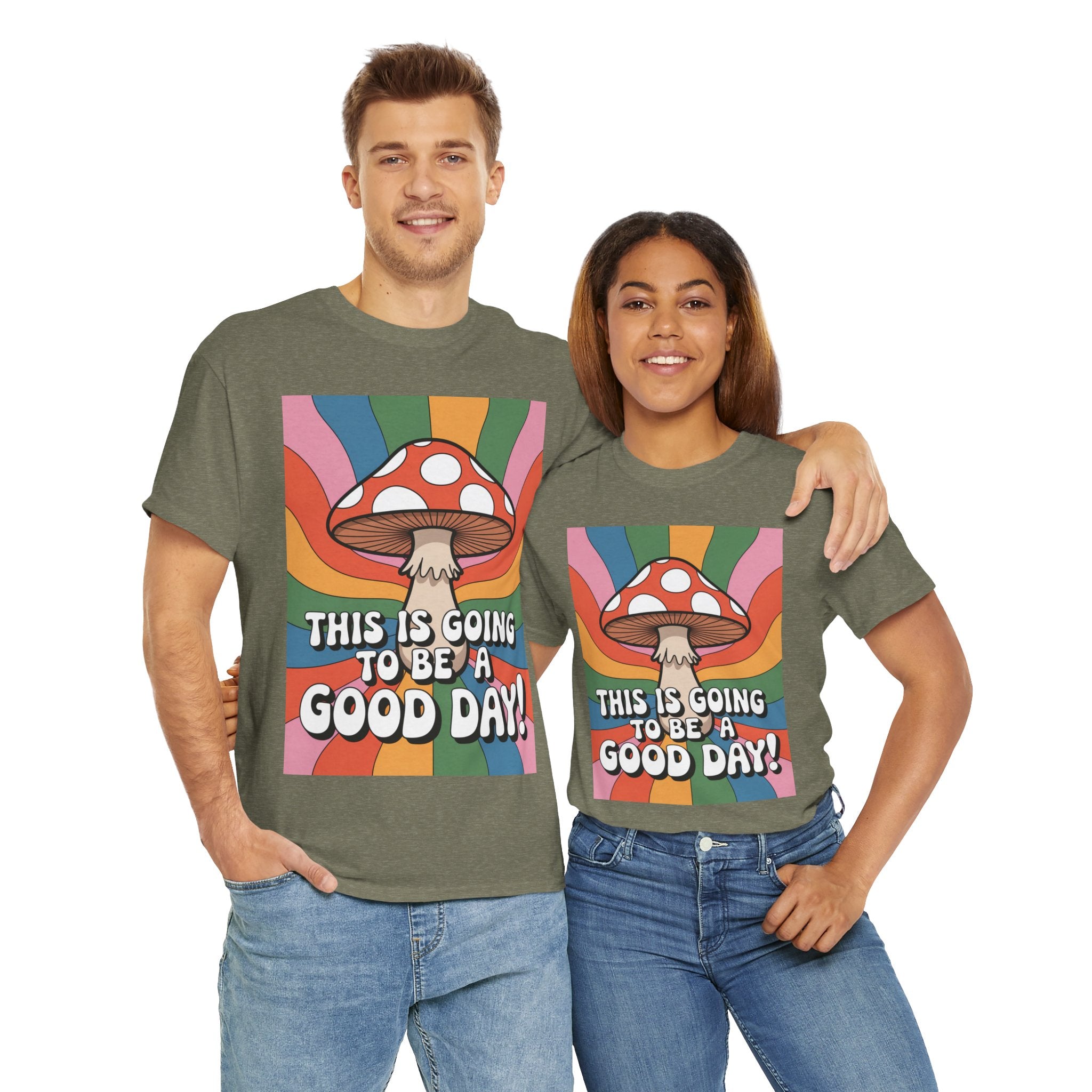 Fun Hippy Mushroom Cheerful Graphic Tee, Positive Vibes T-Shirt for Everyday Wear, Gift for Nature Lovers, Trendy Casual Wear, Eco-Friendly Fashion