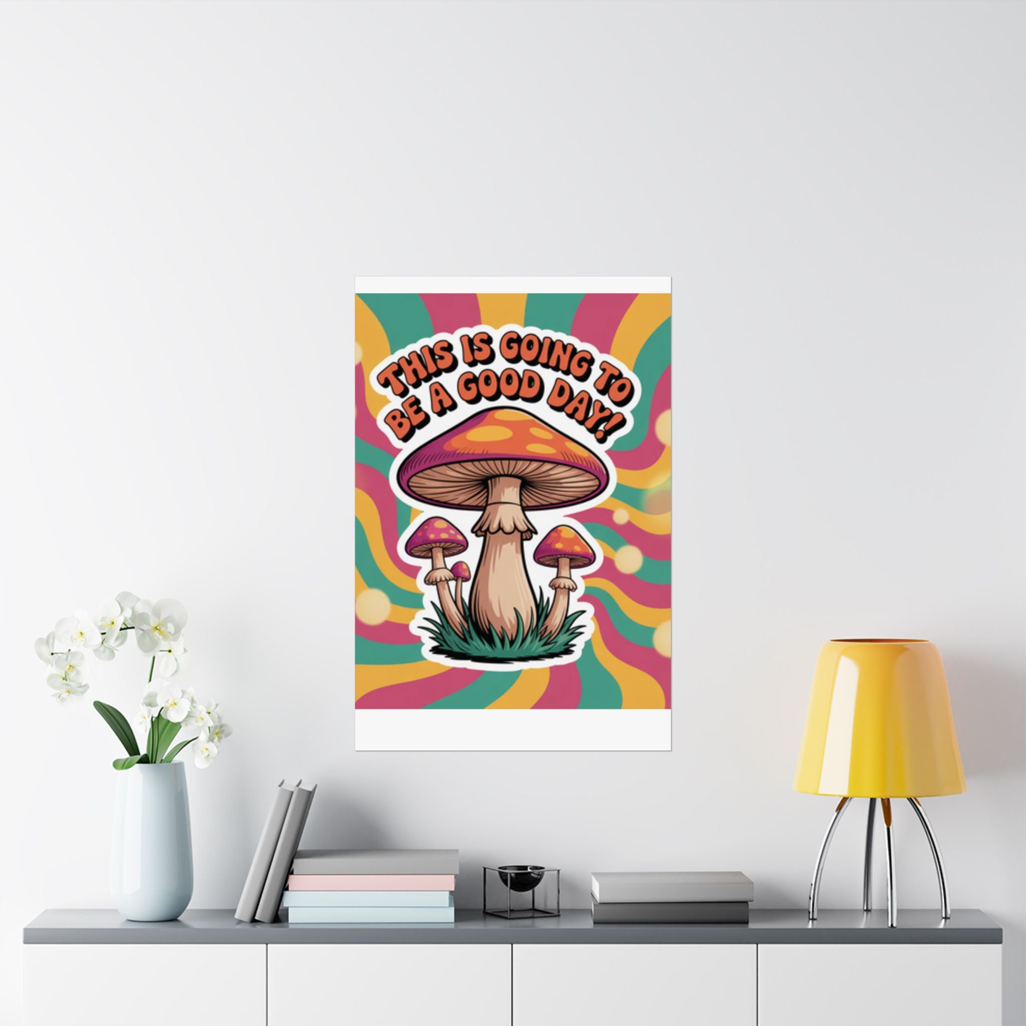 Colorful 70s Retro Mushroom Art Posters - Positive Wall Decor, Psychedelic Prints, Boho Home Decor, Gift for Friends, Inspirational Wall Art