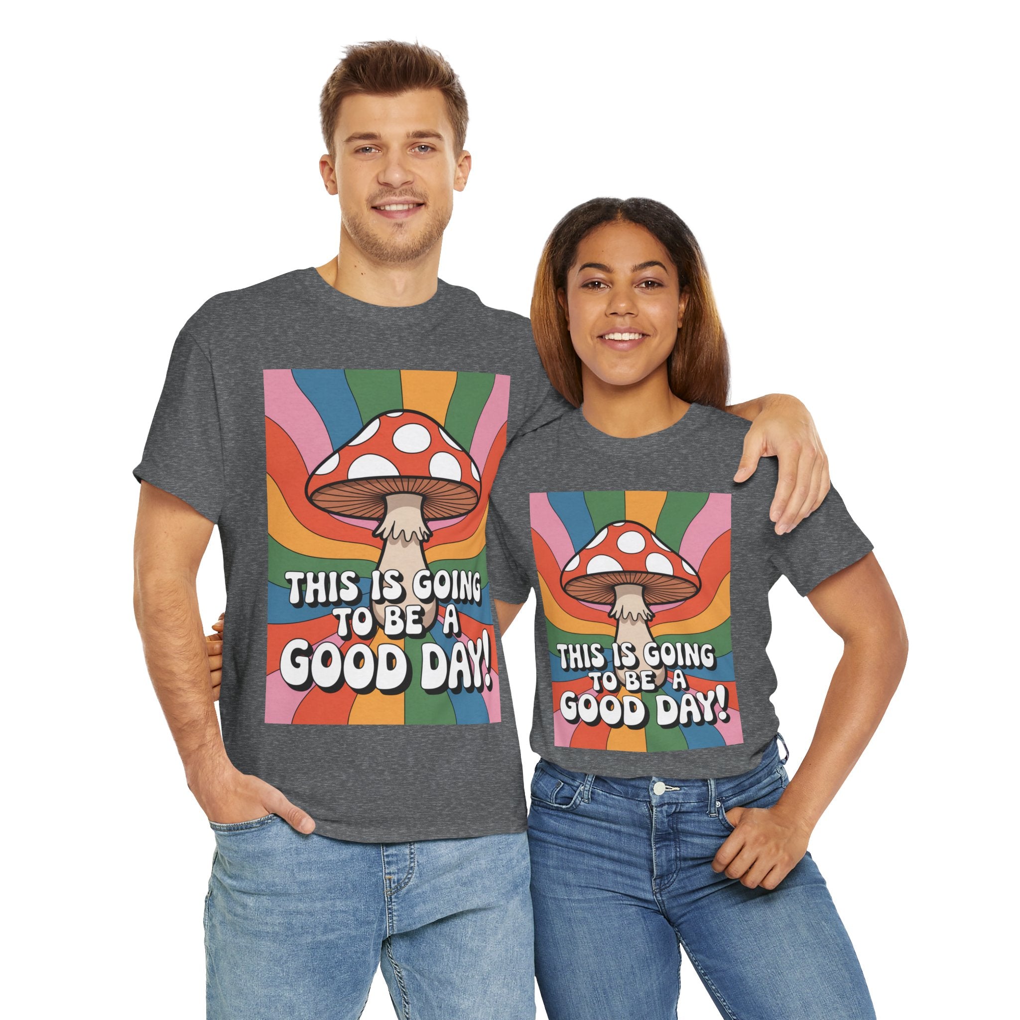 Fun Hippy Mushroom Cheerful Graphic Tee, Positive Vibes T-Shirt for Everyday Wear, Gift for Nature Lovers, Trendy Casual Wear, Eco-Friendly Fashion