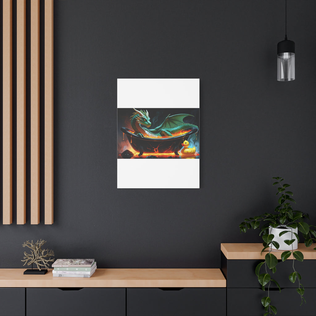 Whimsical Dragon In A Tub  Canvas Wall Art, Fantasy Decor, Kids Room Decor, Unique Gifts for Dragon Lovers, Cute Bathroom Art, Magical Home Decor